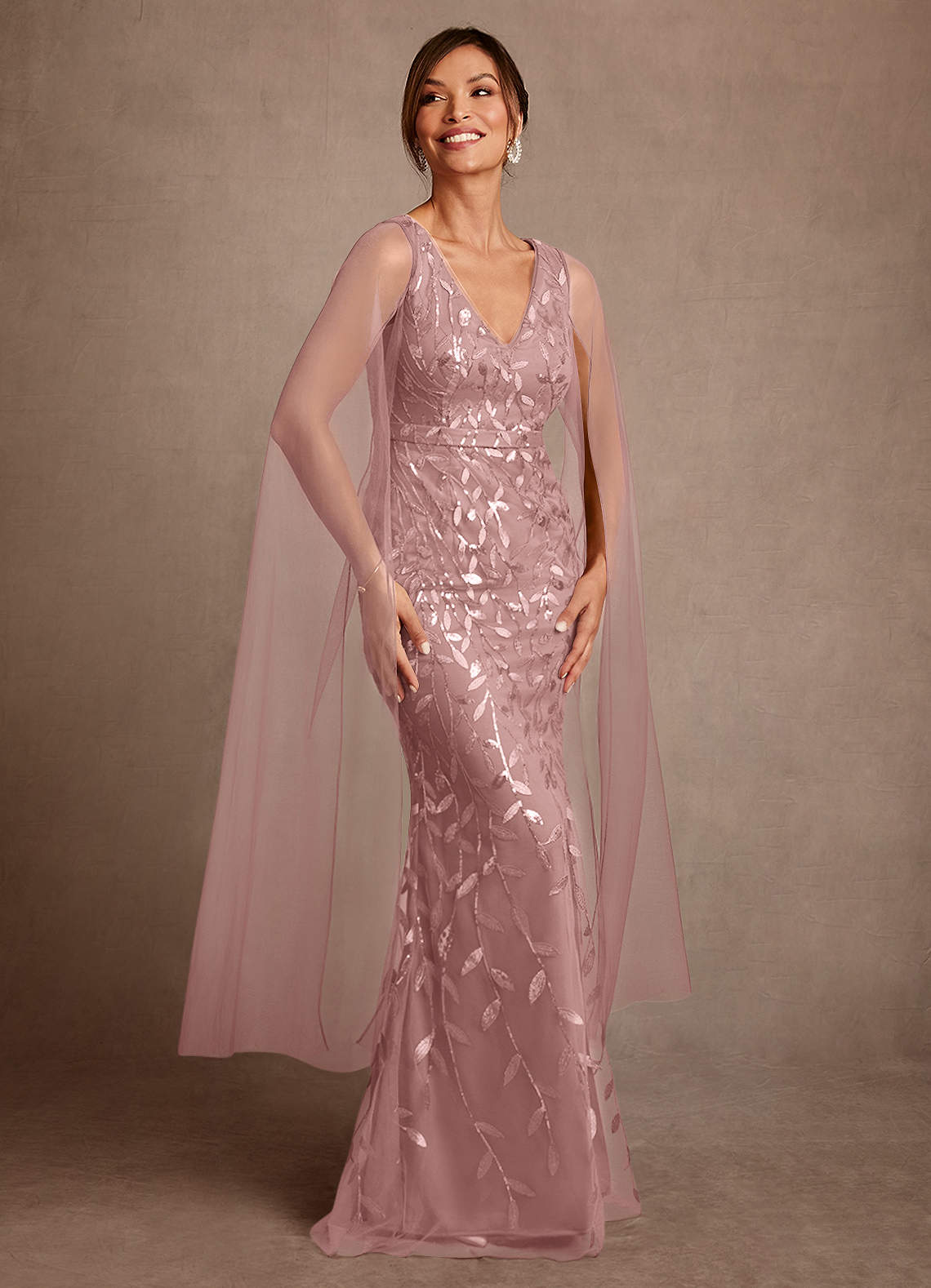 Azazie Arizona Klänningar till brudens mor Klä Tubklänning i Tyll Spets Dammig Ros image1