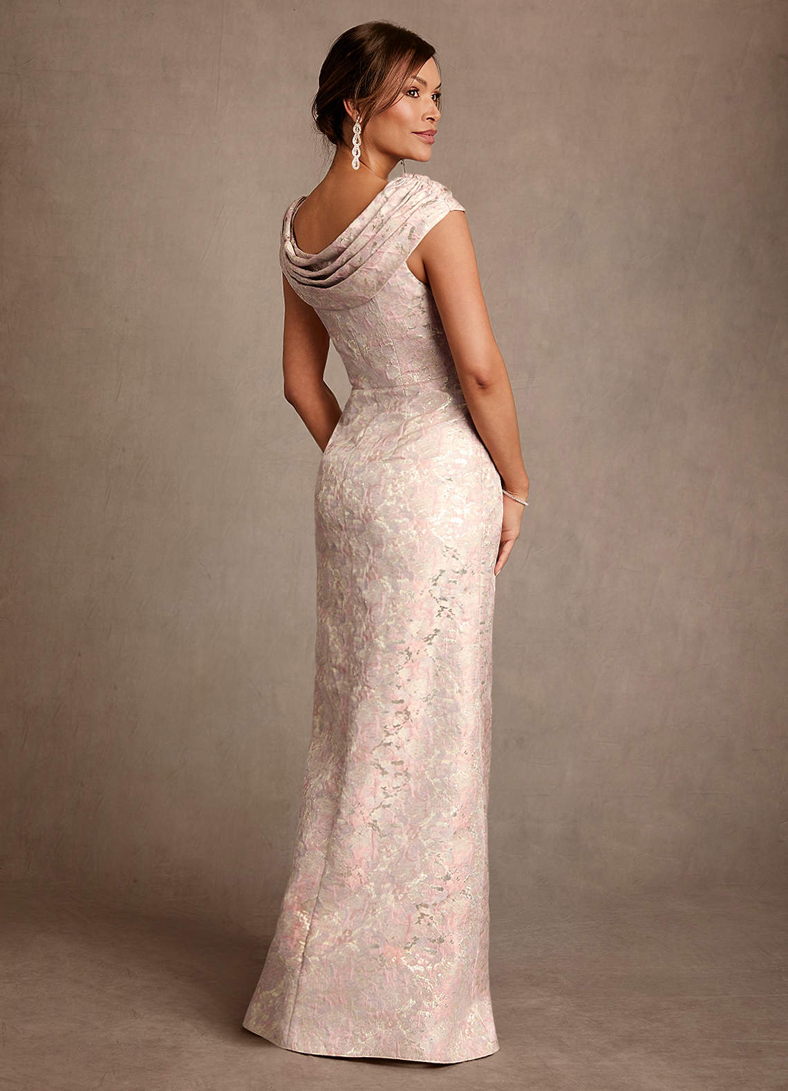 Azazie Irvine Mother of the Bride Dresses Dusty Rose A-Line Pleated Floral Jacquard Dress image1