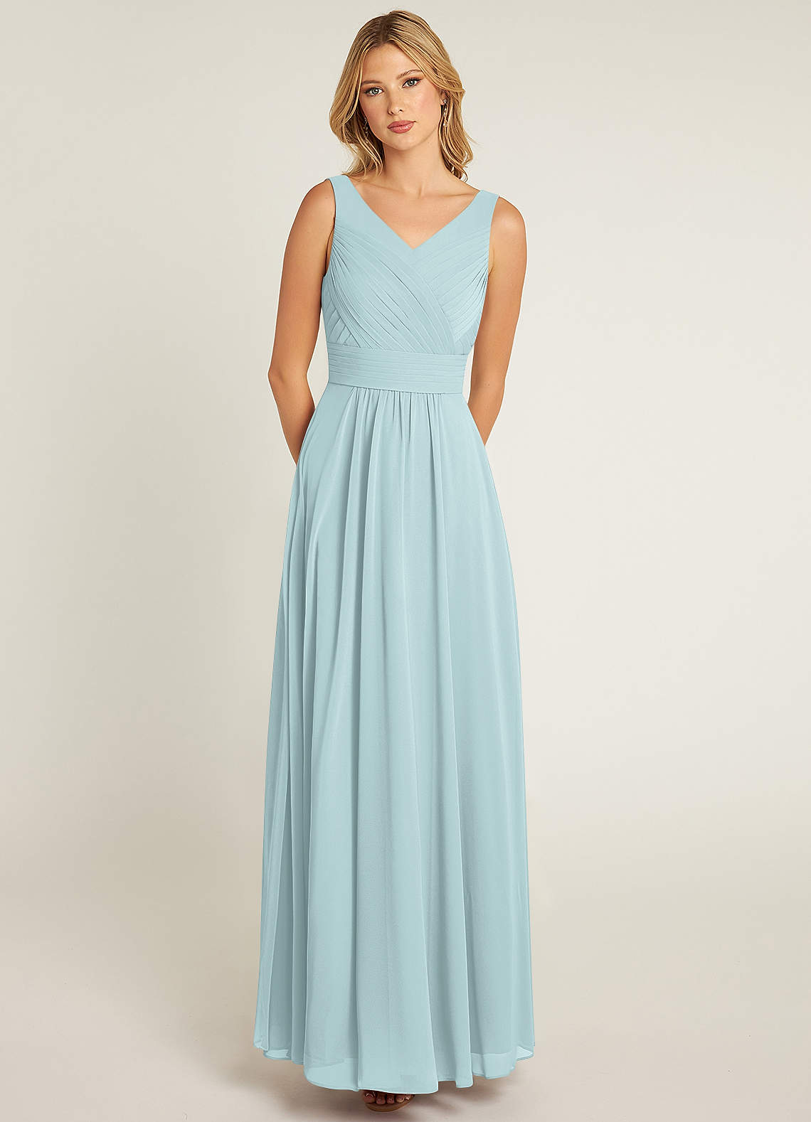 Azazie Pierrette Bridesmaid Dresses Mist A-Line Pleated Chiffon Dress image1