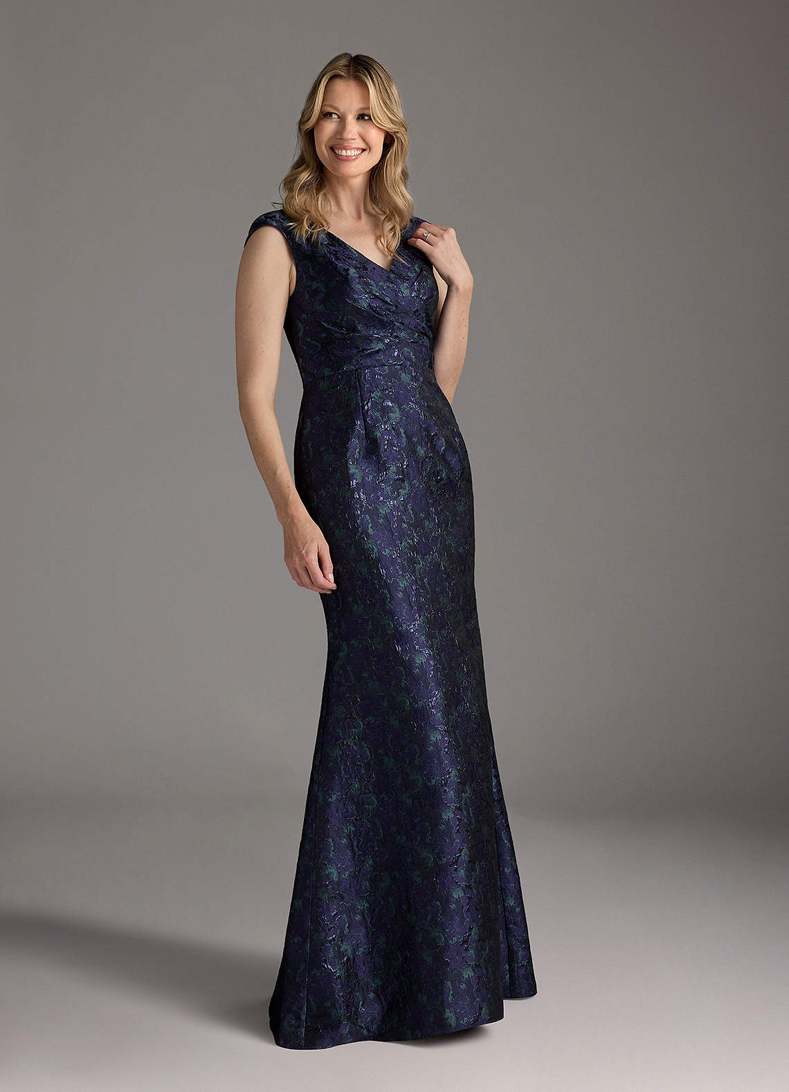 Azazie Elanor Dark Navy Mermaid Pleated Jacquard 1 Dress | Azazie