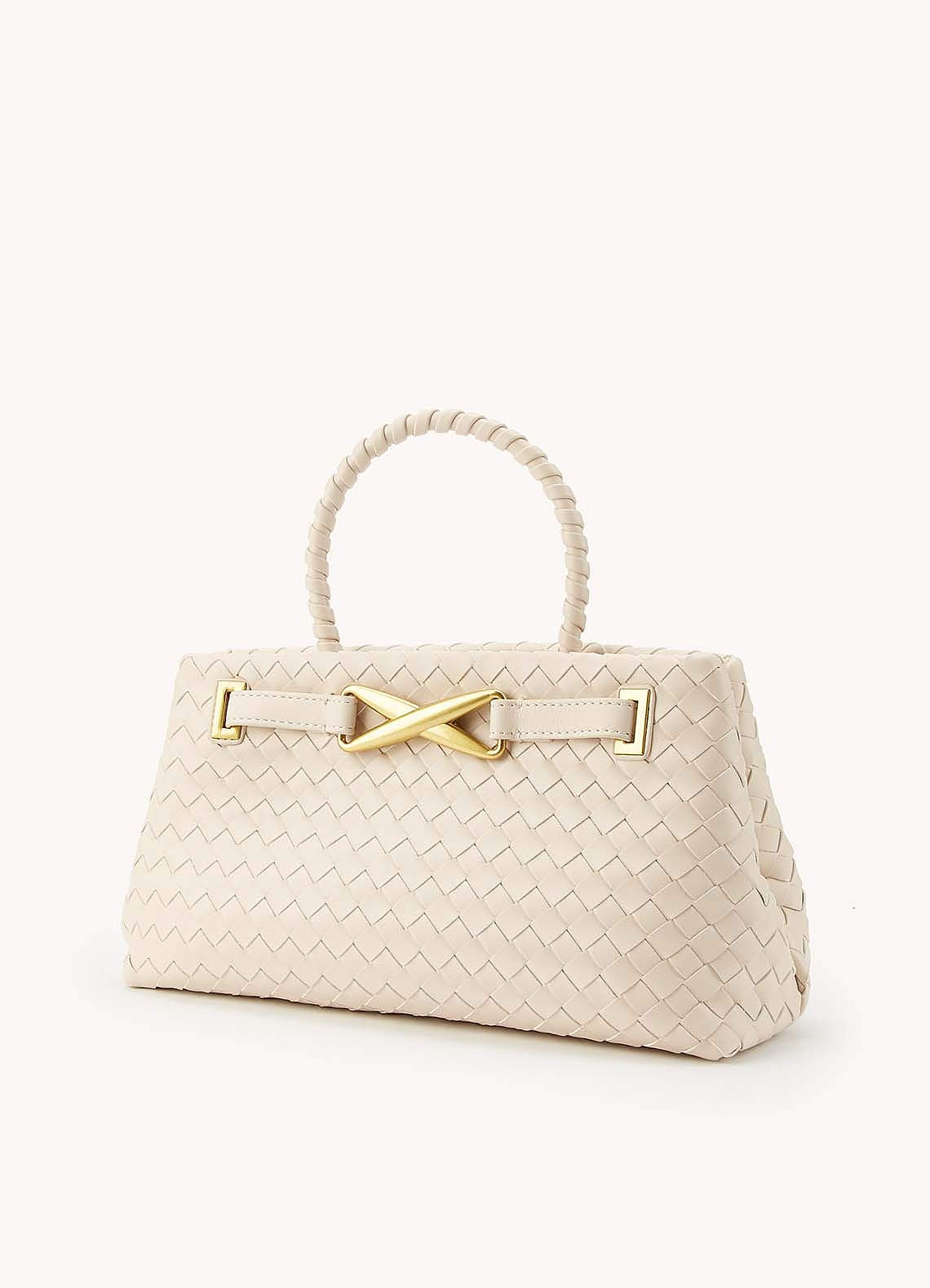 front Faux Leather Woven Structured Handbag