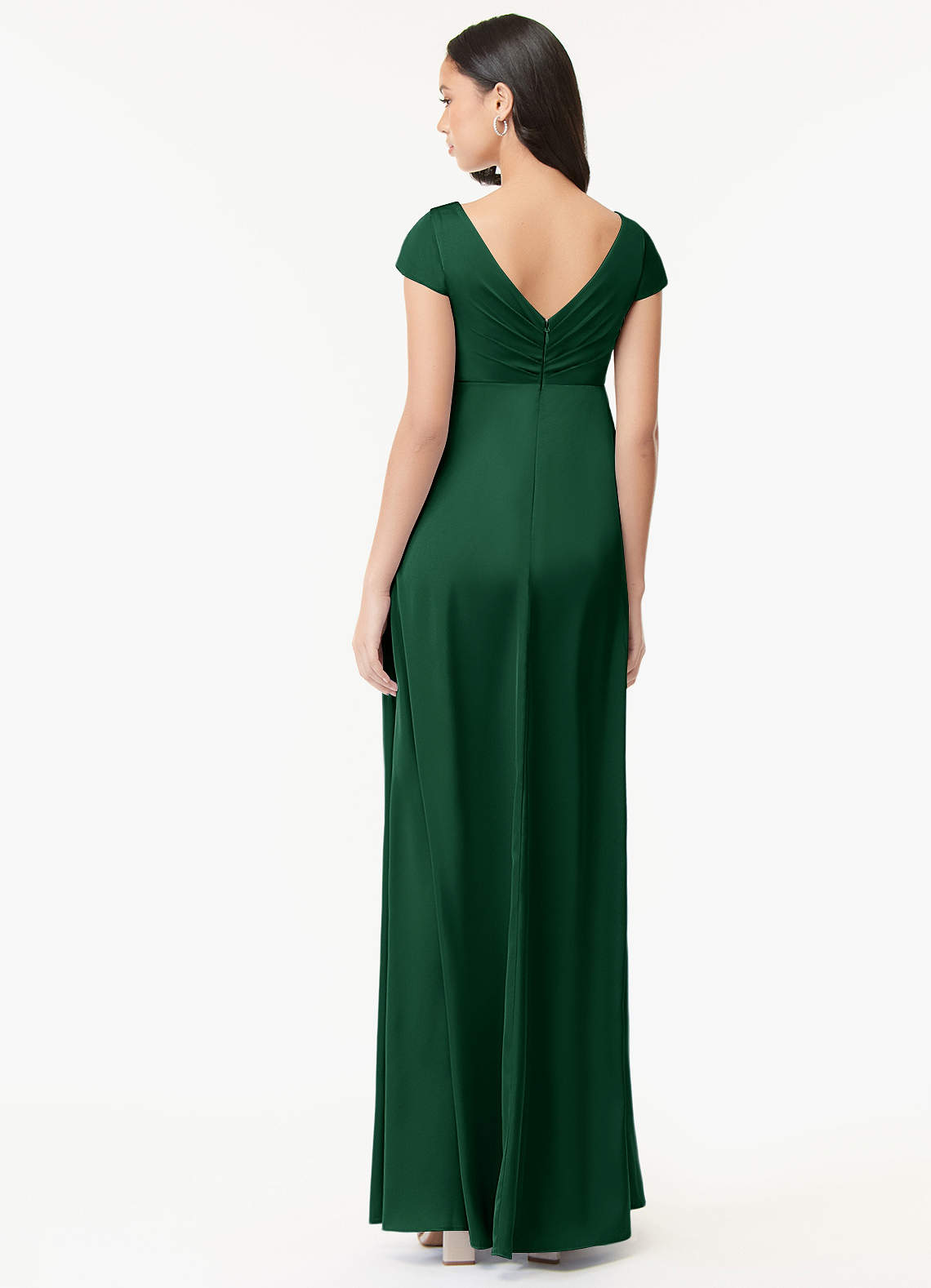 Azazie A-Line/Princess V-Neck Floor-Length Stretch Satin Maternity Bridesmaid Dresses - Dark Green