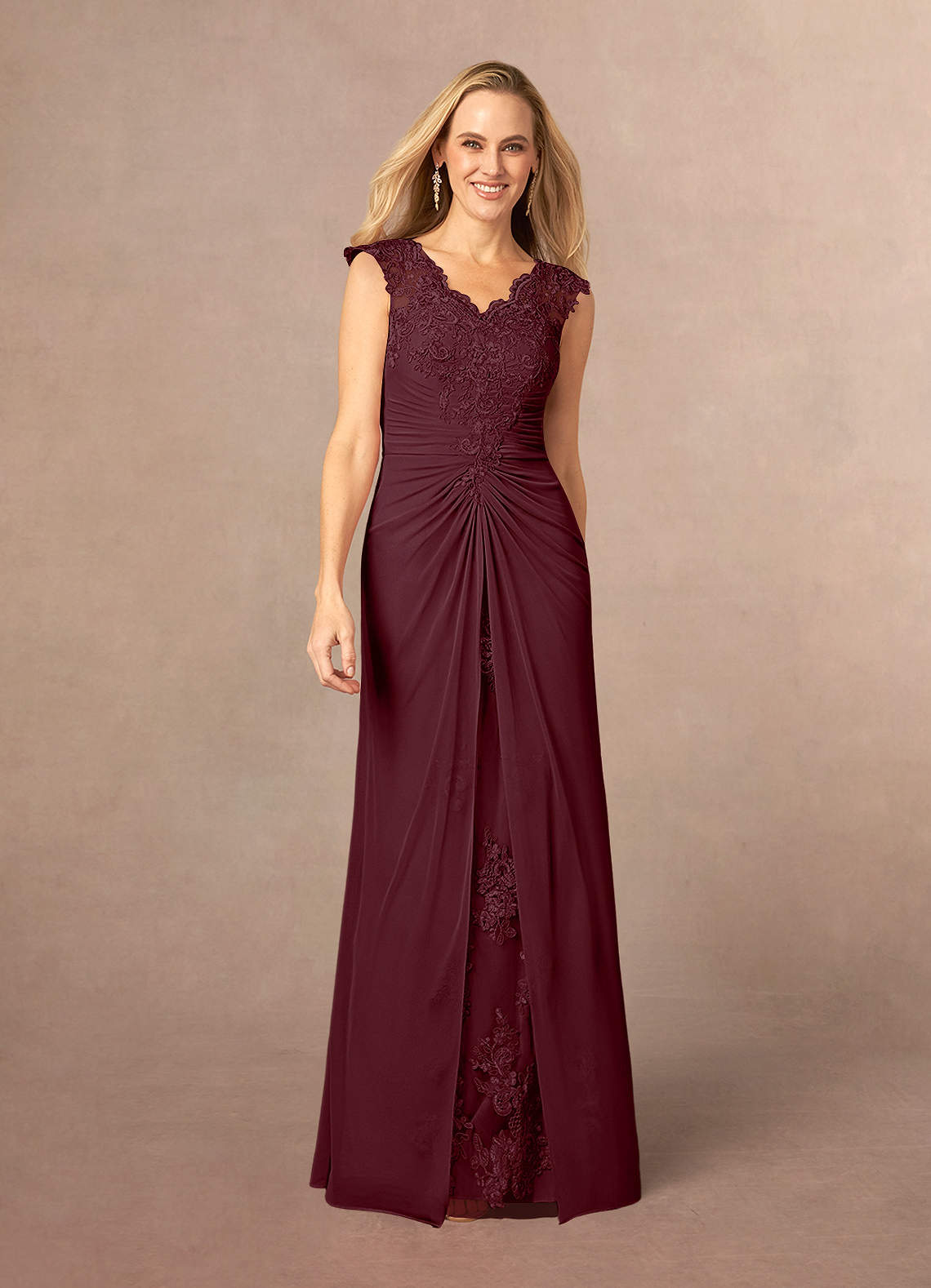 Azazie Jovie Mother of the Bride Dresses Cabernet A-Line Lace Dress image1