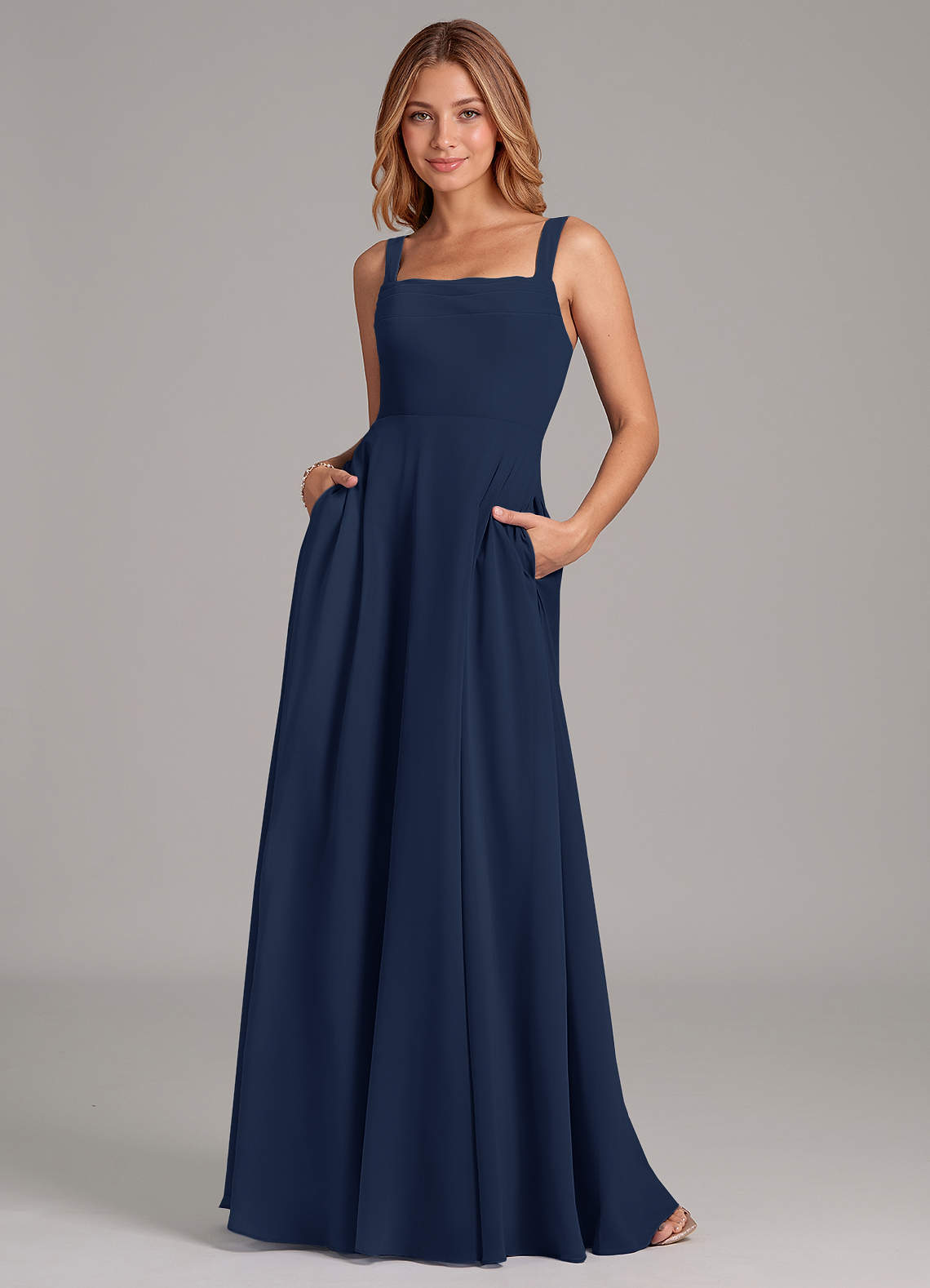 Azazie Shaude Bridesmaid Dresses Dark Navy A-Line Pleated Chiffon Dress image1