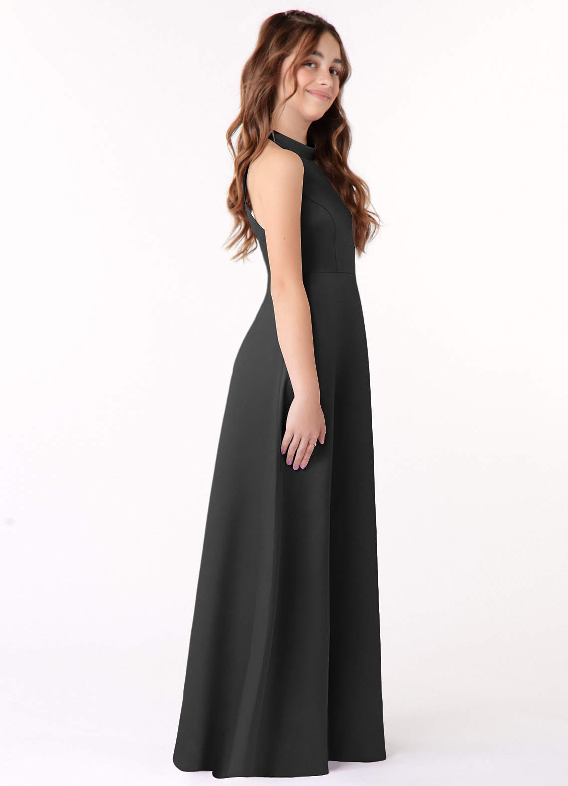 Azazie Laurel Junior Black A-Line Stretch Satin Dress image1