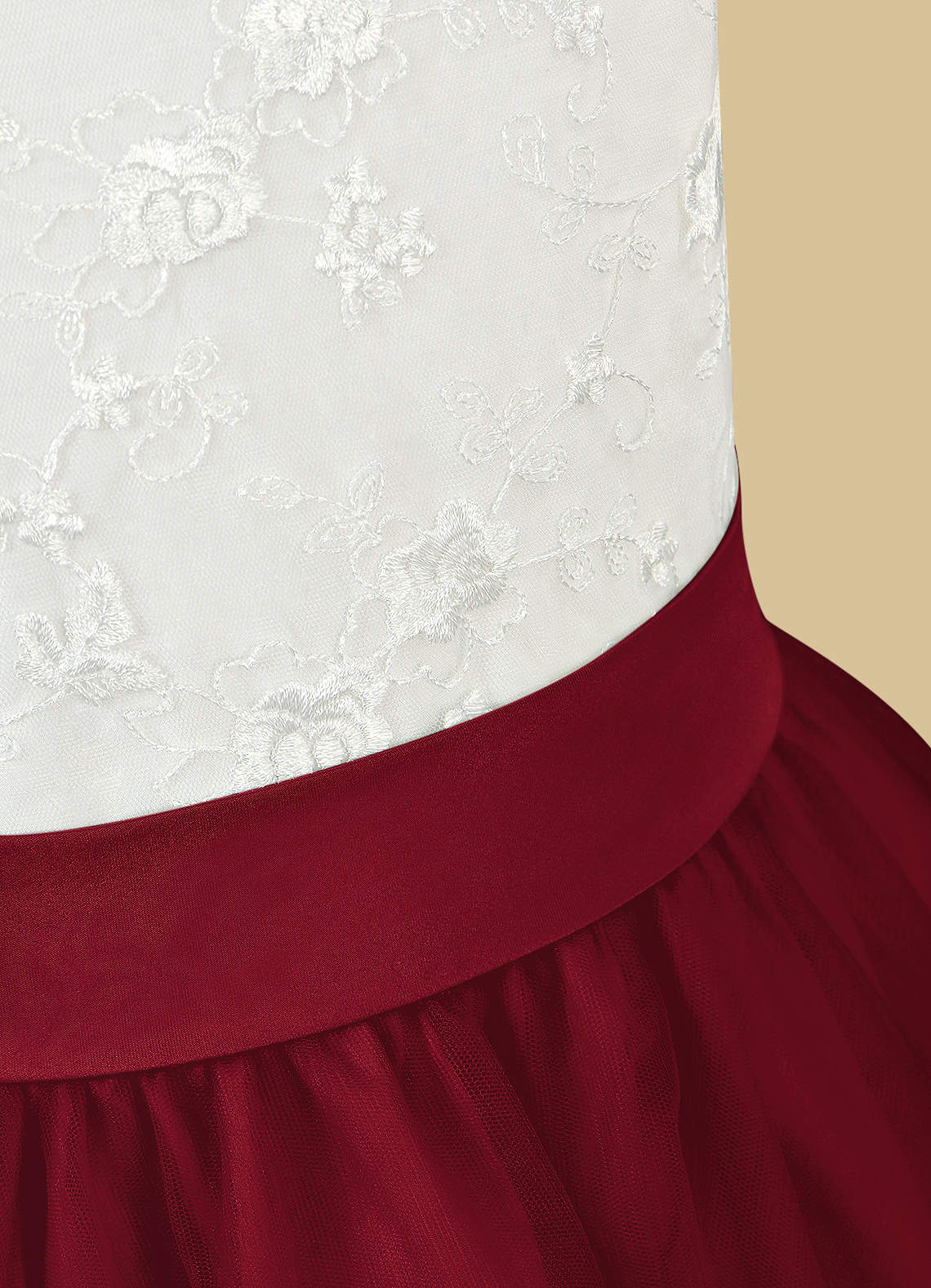 Azazie Vetty Ivory Burgundy A-Line Lace Tulle Dress | Azazie DE