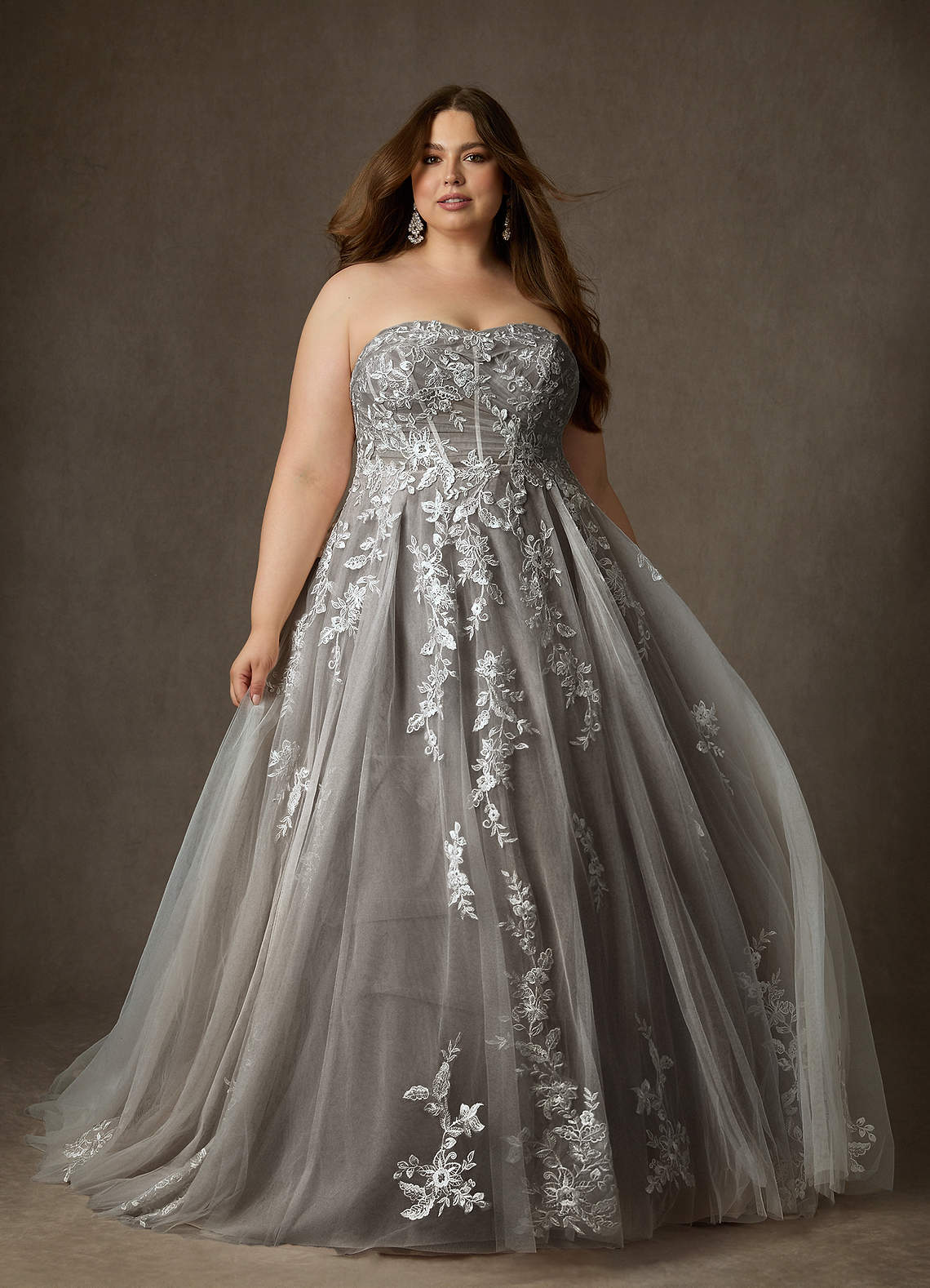 Azazie Keri Wedding Dresses Diamond White Cocoa Ball-Gown Strapless Lace Dress image1