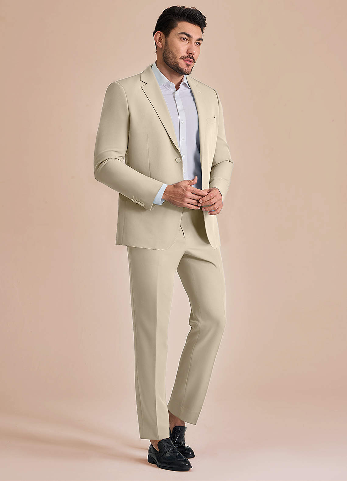 front James Tan Structured Stretch Suit