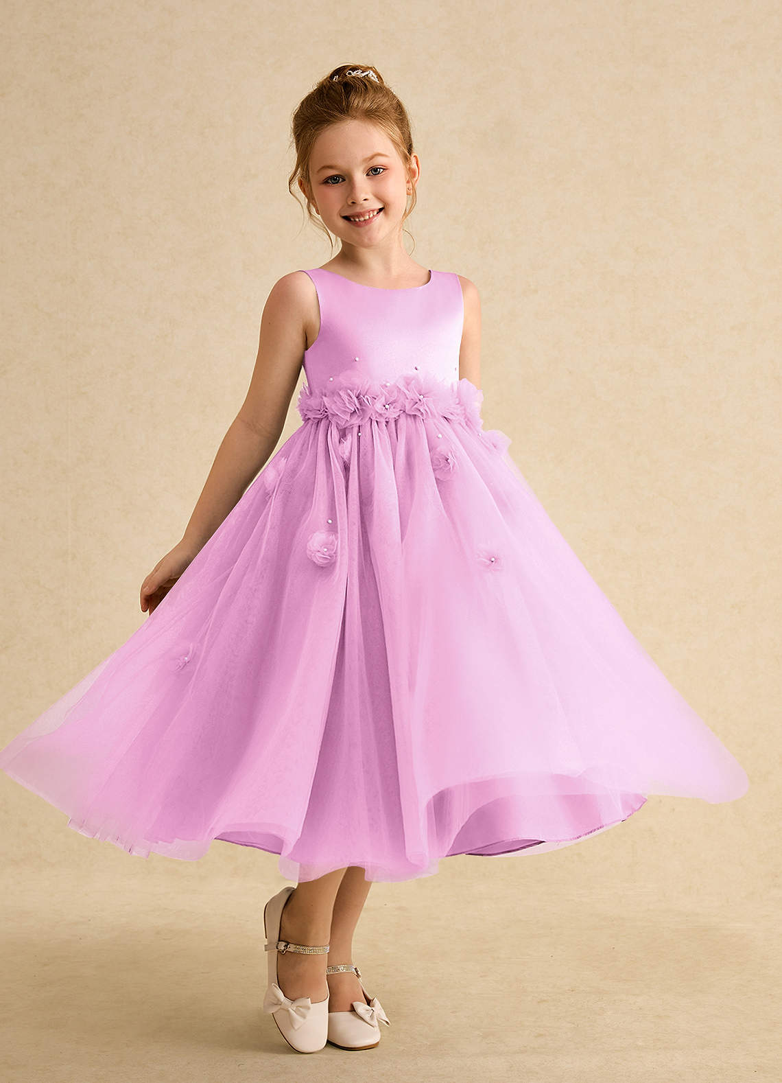 Azazie Lux Flower Girl Dresses Candy Pink A-Line Beaded Tulle Dress image1