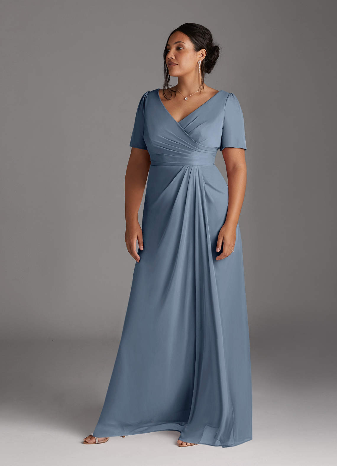 Azazie Bessie Mother of the Bride Dresses Dusty Blue A-Line Pleated Mesh Dress image8