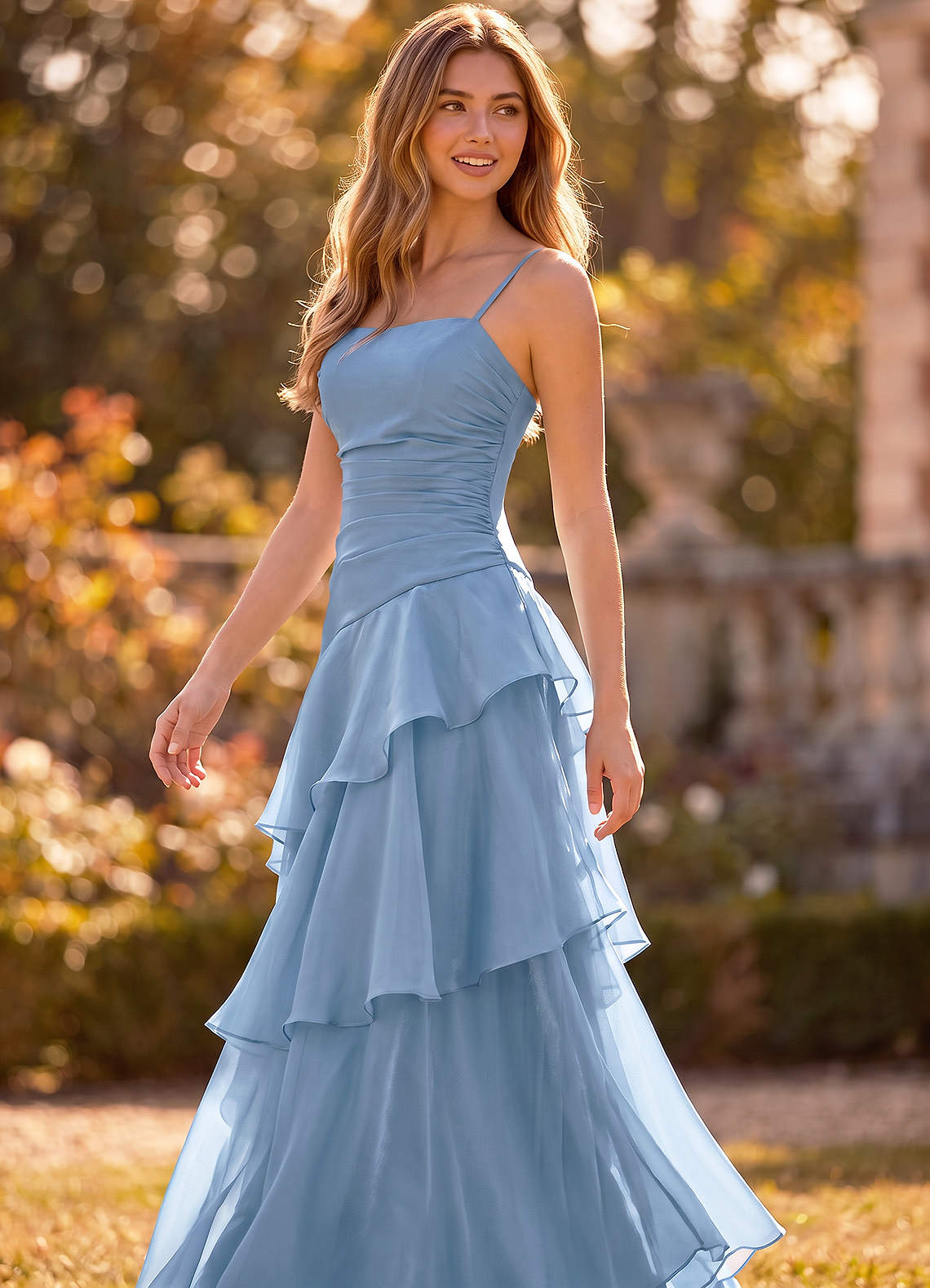 Nicola Mint Blue Satin Ruffled A-line Vacation Midi Dress | Azazie