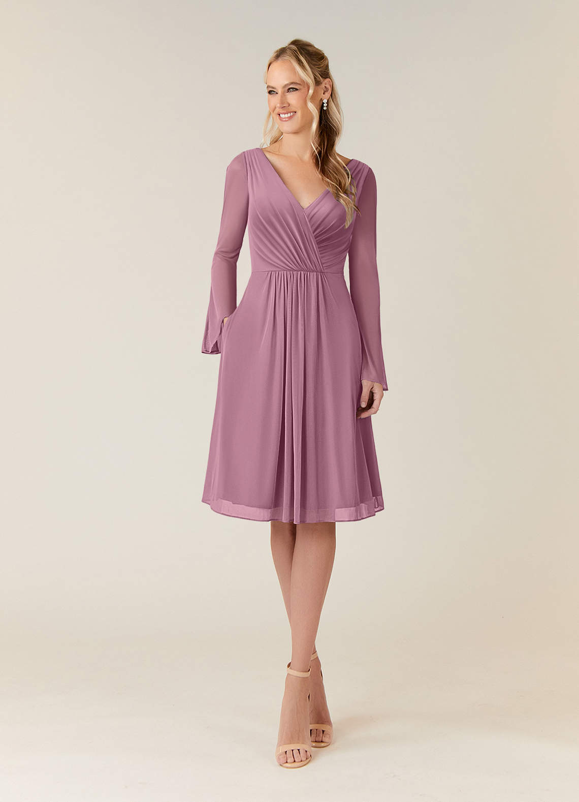 Azazie Teraso Mother of the Bride Dresses Vintage Mauve A-Line Pleated Mesh Dress image1