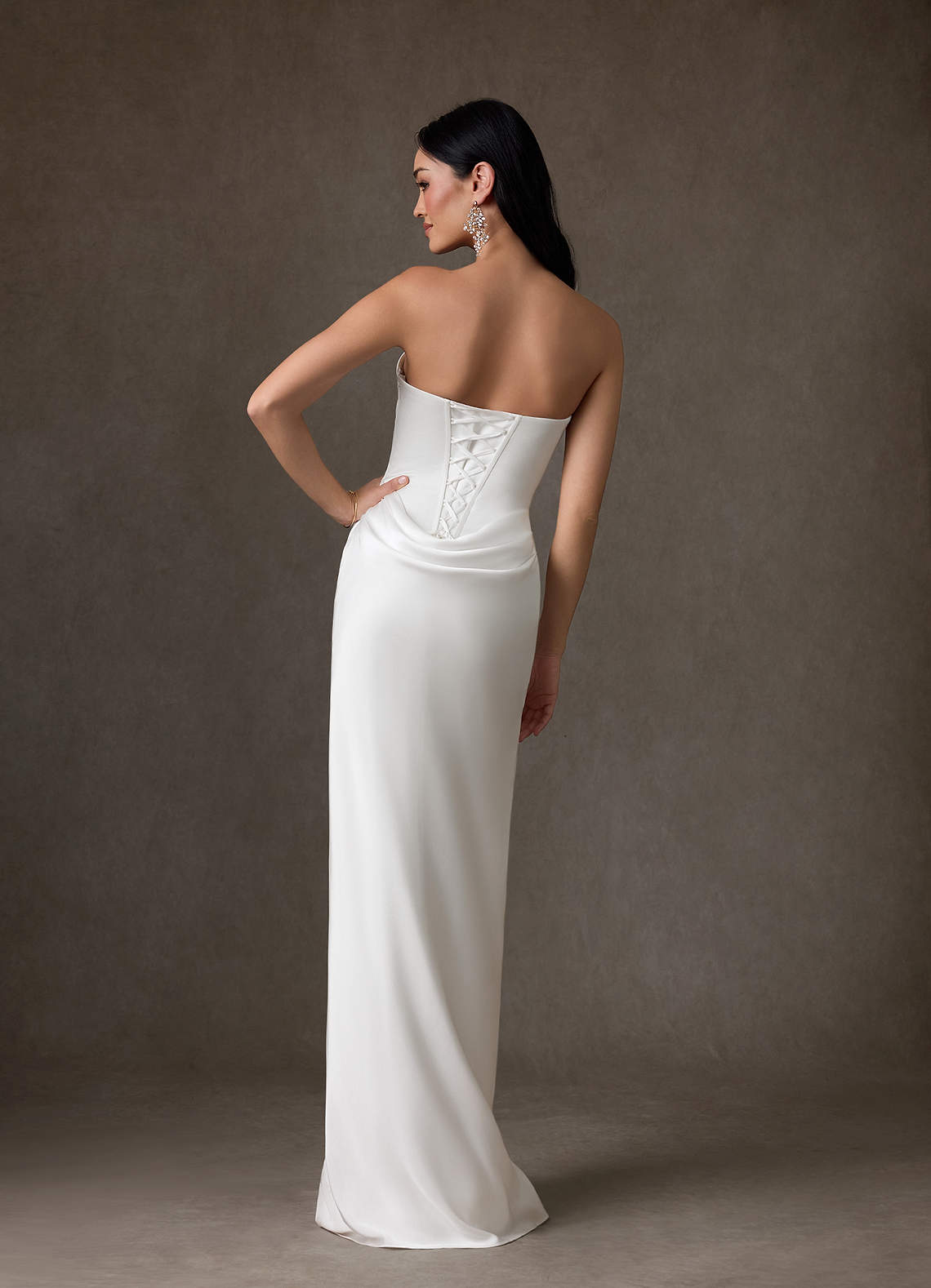 Azazie Samantha Wedding Dresses Diamond White Sheath Strapless Stretch Satin Dress image7