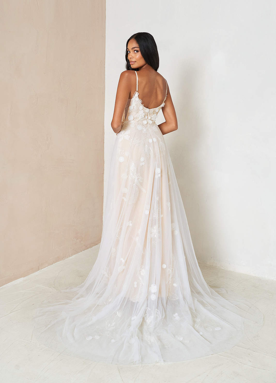 Azazie Armadan Diamond White Champagne A-Line Sequins Tulle Dress