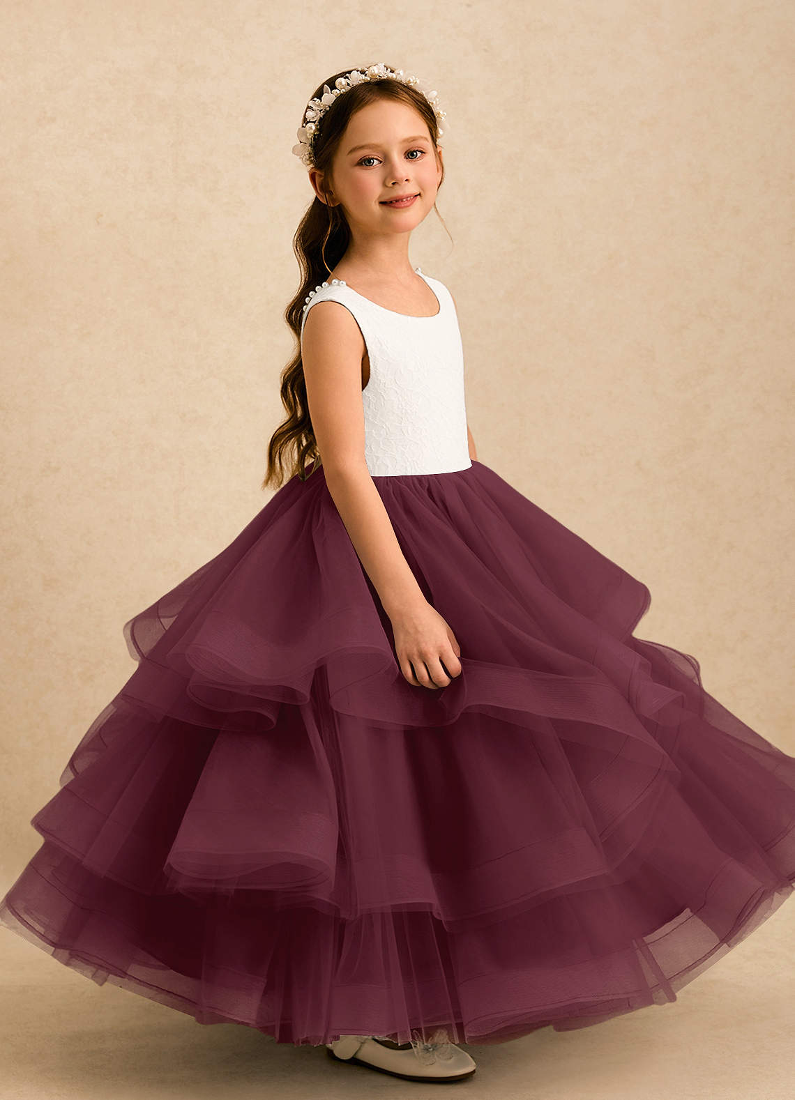 madison lace dress Azazie Madison Ivory Cabernet Ball-Gown Lace Tulle Dress