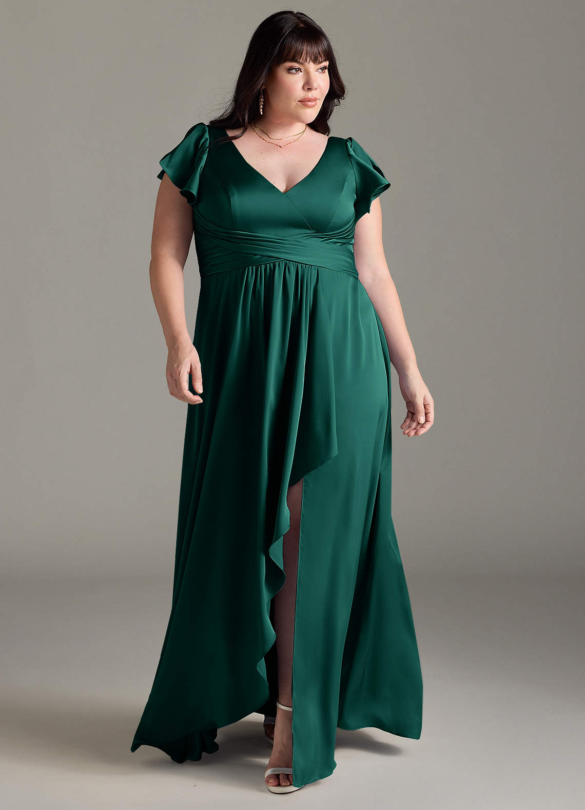 Azazie Omari Bridesmaid Dresses Emerald A-Line Stretch Satin Dress image1