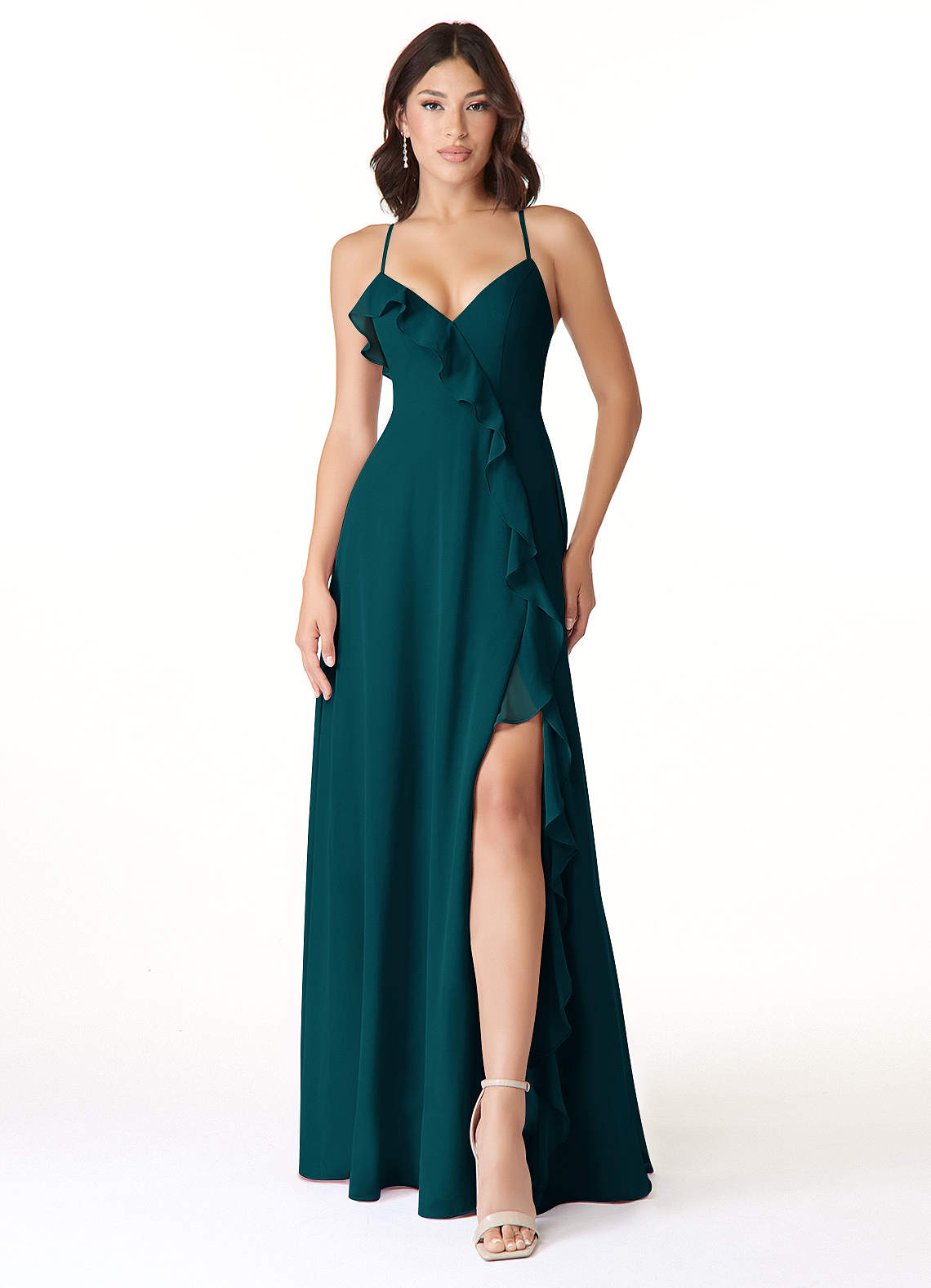 Azazie Tarni Bridesmaid Dresses Pine A-Line Chiffon Dress image1