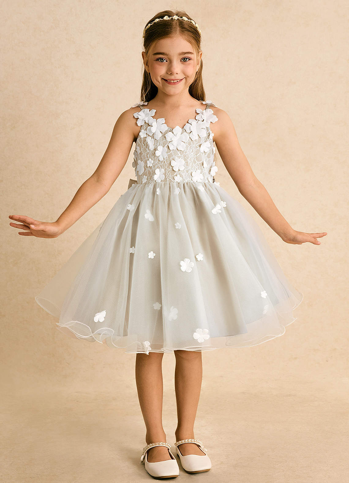 Azazie Junebug Flower Girl Dresses Ivory Champagne Ball-Gown Lace Tulle Dress image2
