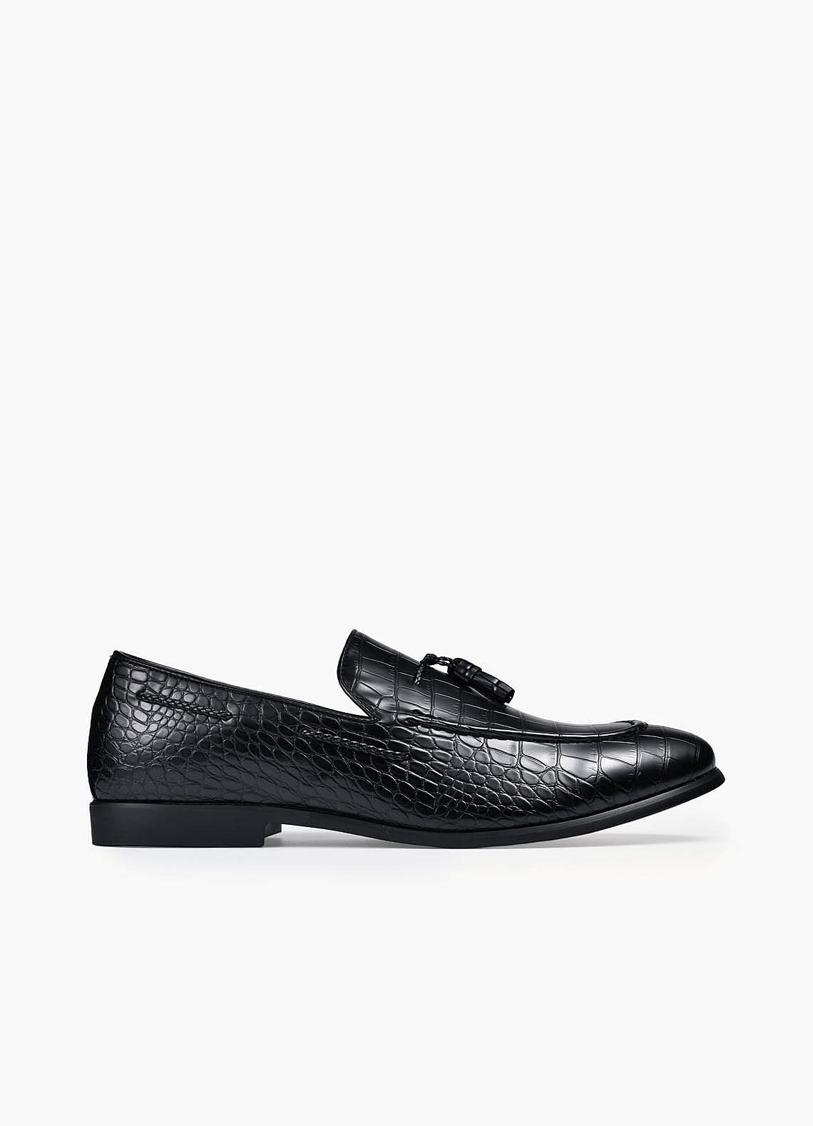 front Men's Croc-Embossed Leather Tassel Loafers