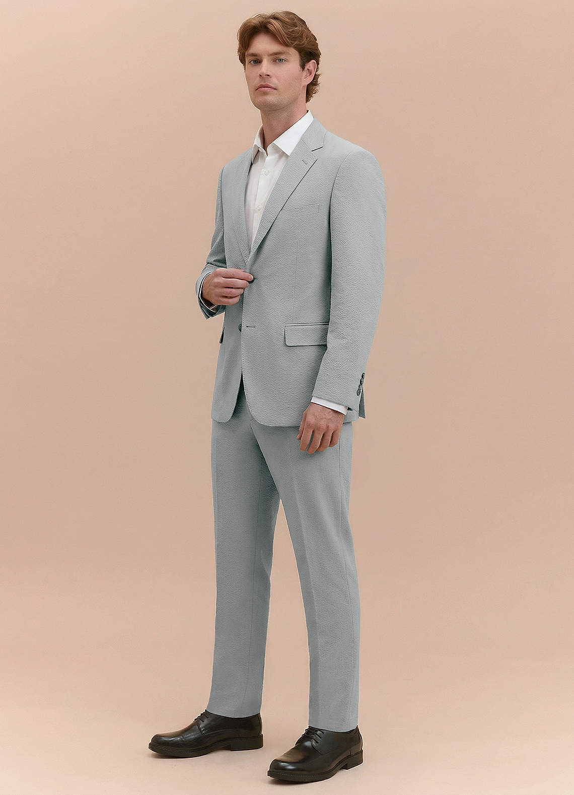 front Miles Light Grey Seersucker Trousers Suit