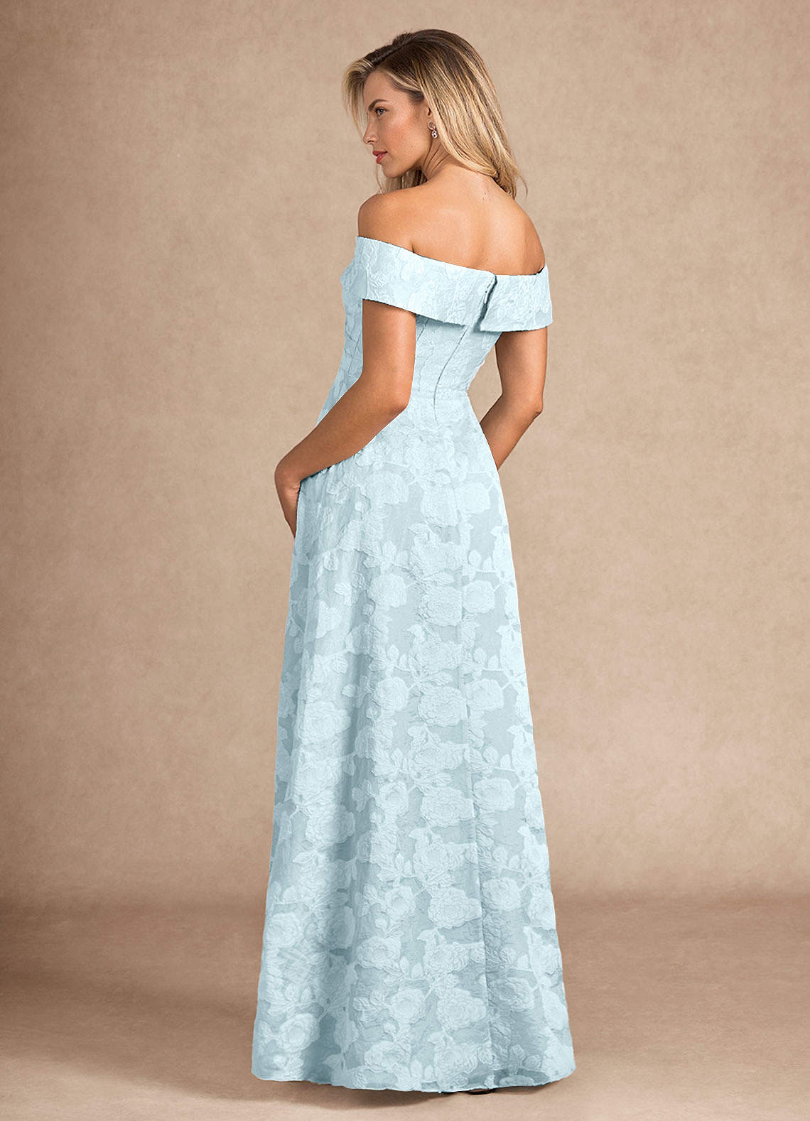 Azazie New London vestidos de madre de la novia Vestido de Jacquard Azul Pálido de Devorado Floral de Corte En A con Plisado image4