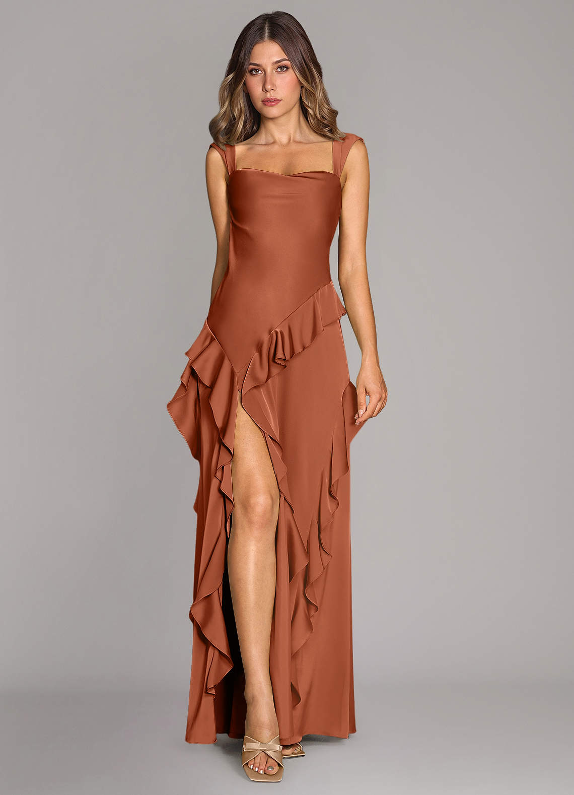Azazie Sloane Bridesmaid Dresses Cedar Rose A-Line Sweetheart Neckline Stretch Satin Dress image1