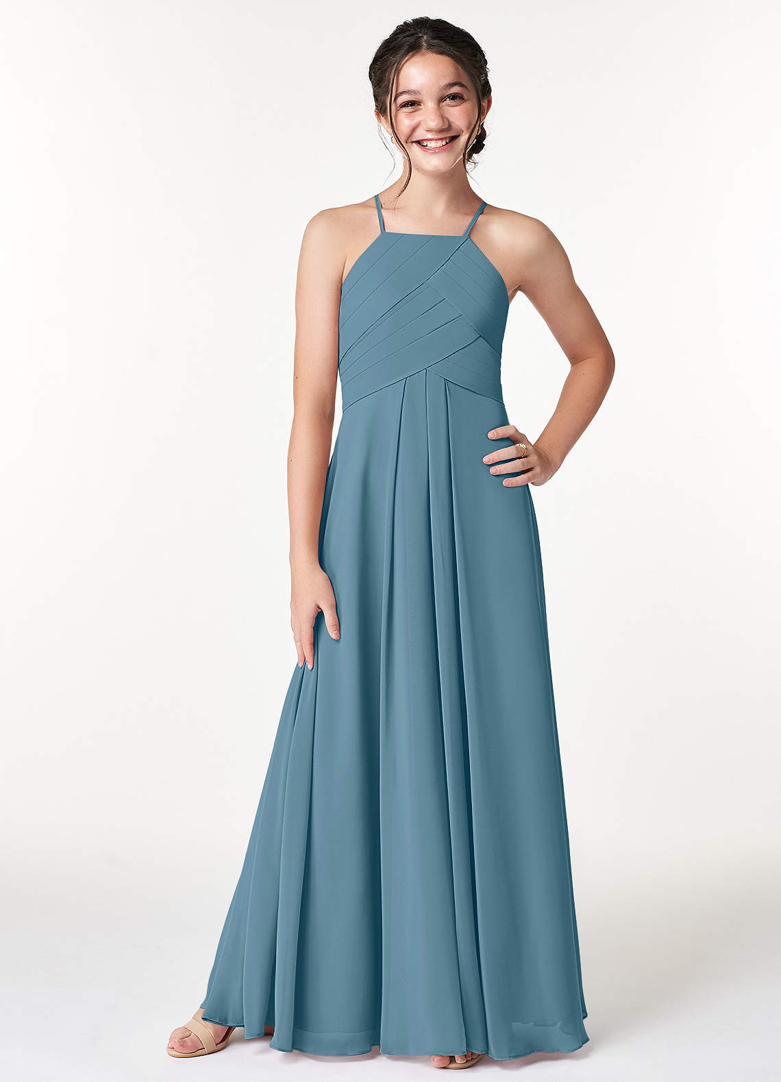 Azazie Ginger Junior Bermuda A-Line Pleated Chiffon Dress image1