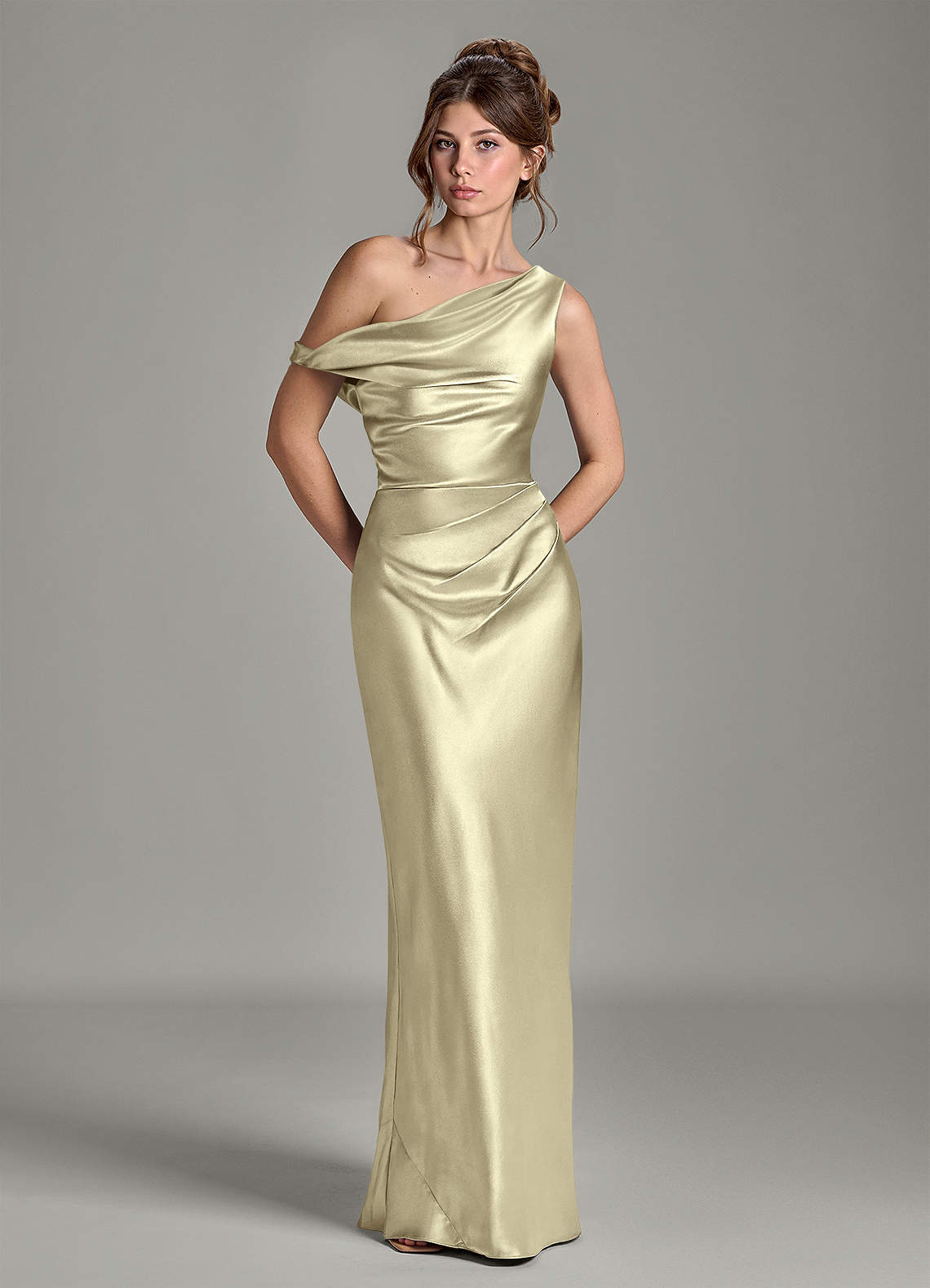 metallic green bridesmaid dresses Azazie Mermaid One-Shoulder Floor-Length Satin Sleeveless Back MerchCategory1:SS24 BRIDAL Virginia Beach Parks & Size:18M (with diaper cover)