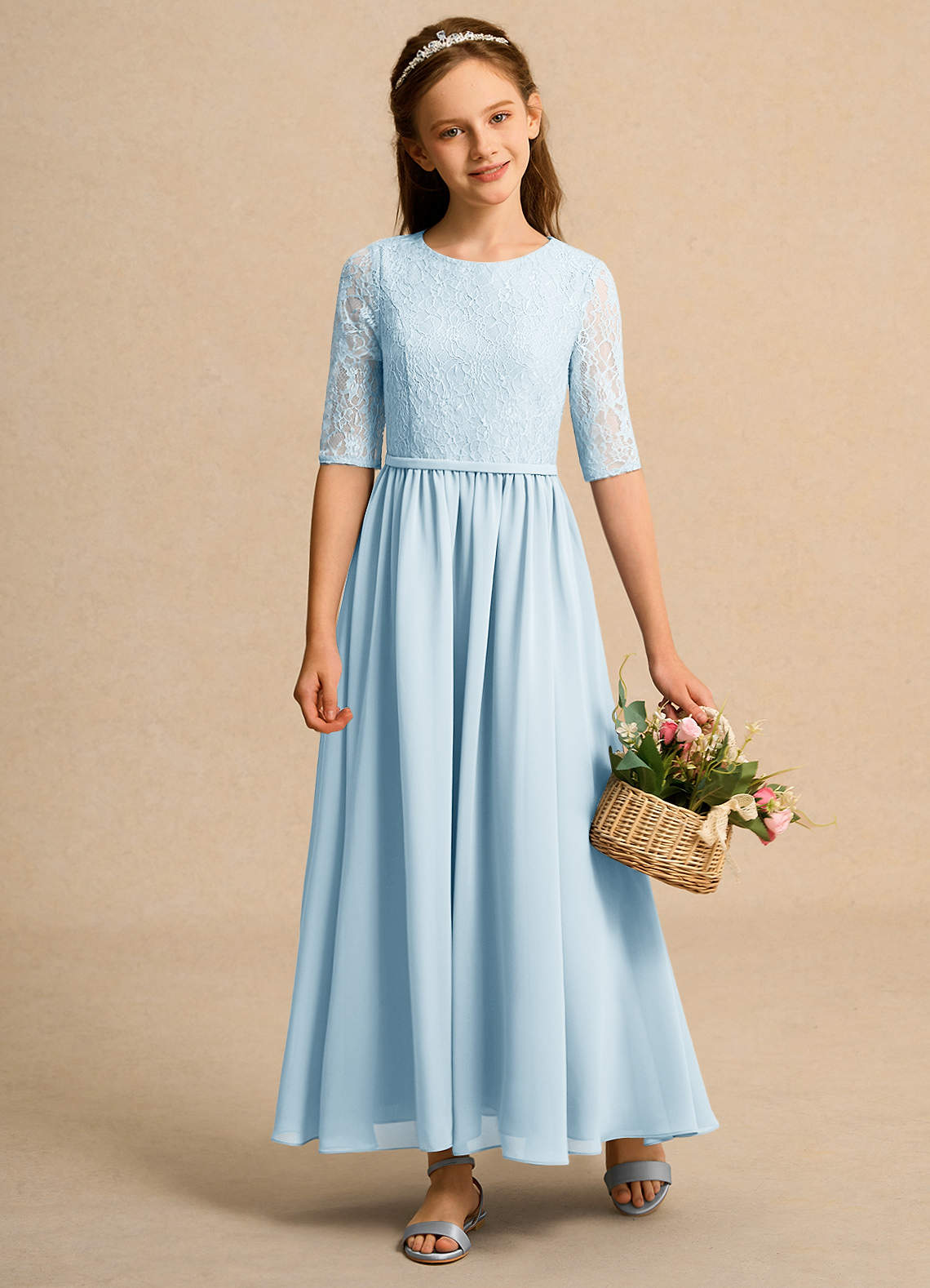 Azazie Pippin Junior Formal vestidos de niña de las flores Vestido de Azul Cielo de Encaje de Corte En A image1