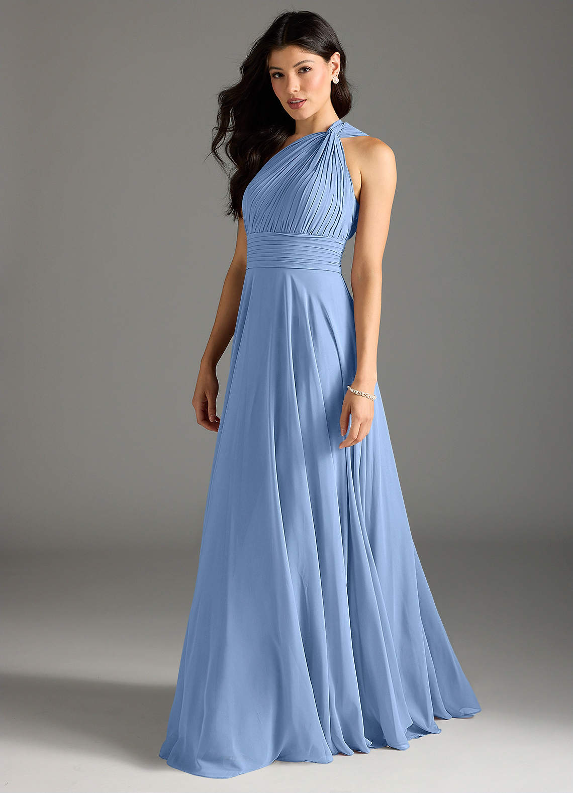 Azazie Charlize Bridesmaid Dresses Steel Blue A-Line One Shoulder Chiffon Dress image3