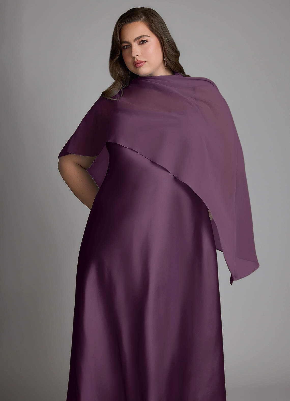 Azazie Jaleesa Bridesmaid Dresses Plum Sheath High Neck Stretch Satin Dress image12