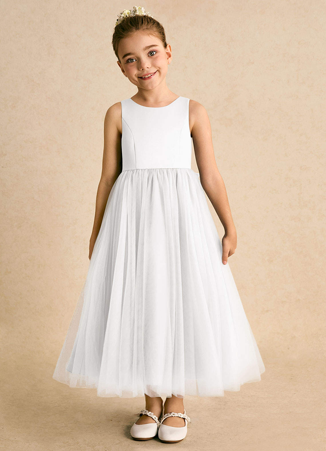 Azazie Solia Robe Demoiselle D'honneur Fillette Robe Princesse en Tulle Arc Blanc image2
