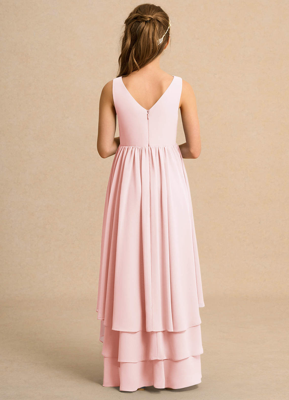 Azazie Kitten Junior Formal Flower Girl Dresses Blushing Pink A-Line Chiffon Dress image1