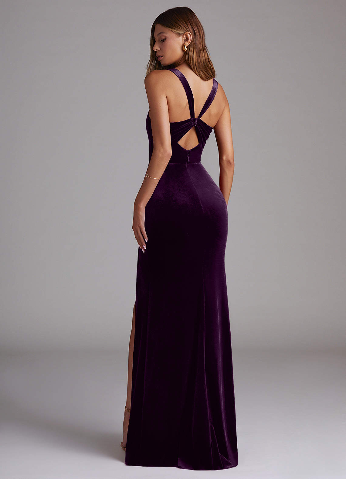 Azazie Mero Bridesmaid Dresses Grape Mermaid Pleated Velvet Dress image5