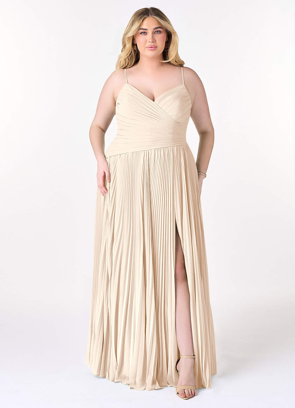 Azazie Vini Abiti da Damigella Abito A-Line in Chiffon con Scollo a V a Pieghe Alabastro Bianco image1