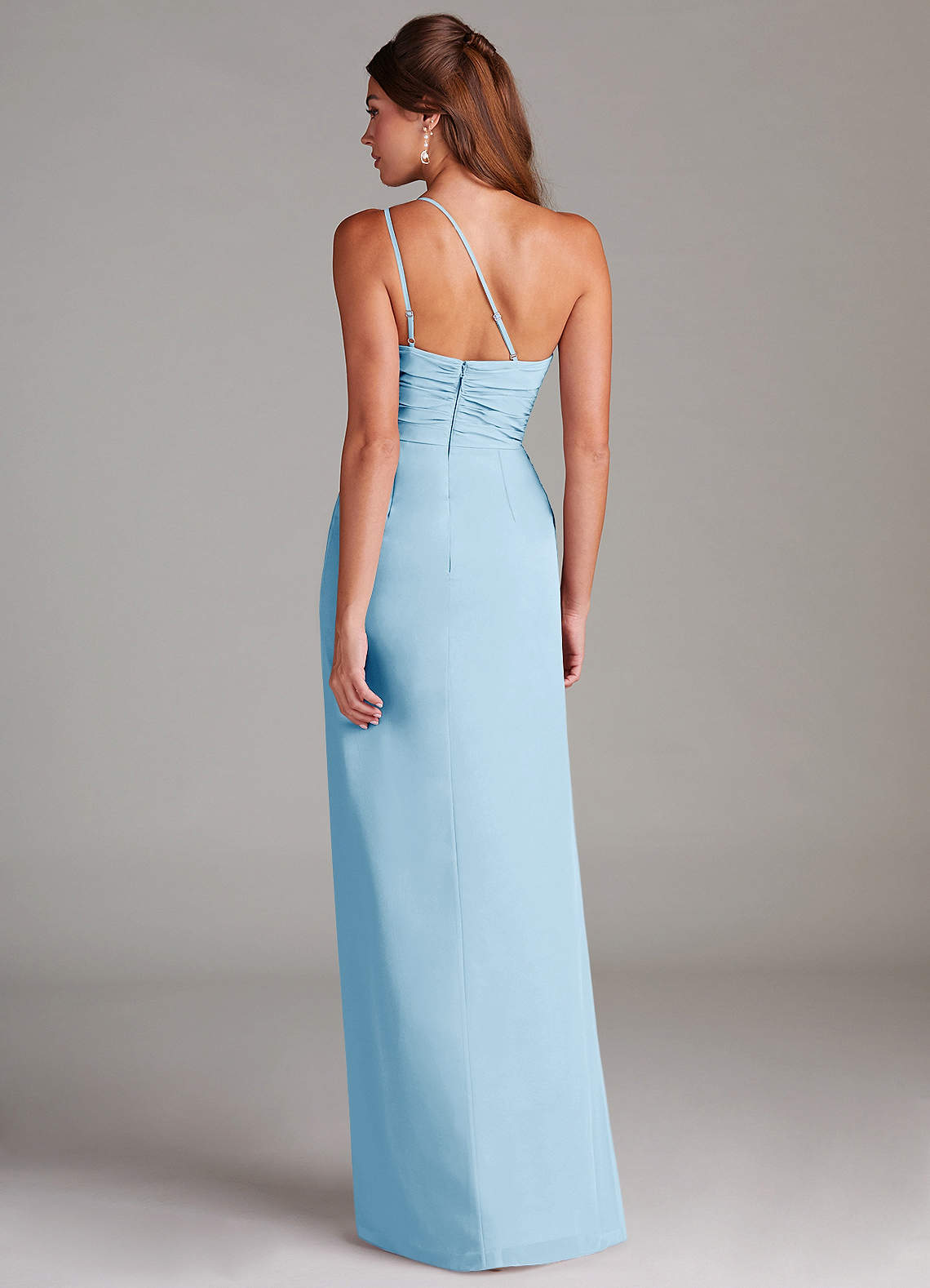Azazie Eren Jurken voor bruidsmeisjes Jurk van Chiffon met Kolom One-Shoulder Hemelsblauw image6
