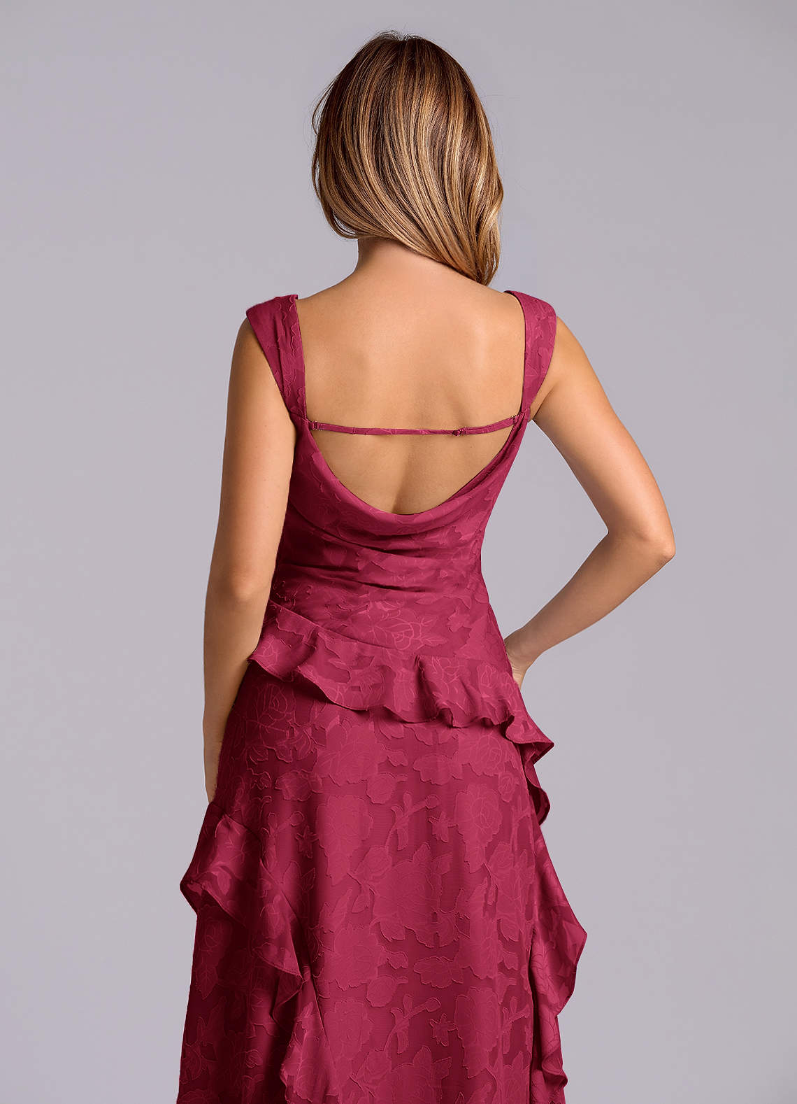 Azazie Sloane Bridesmaid Dresses Burgundy A-Line Sweetheart Neckline Floral Burnout Dress image6