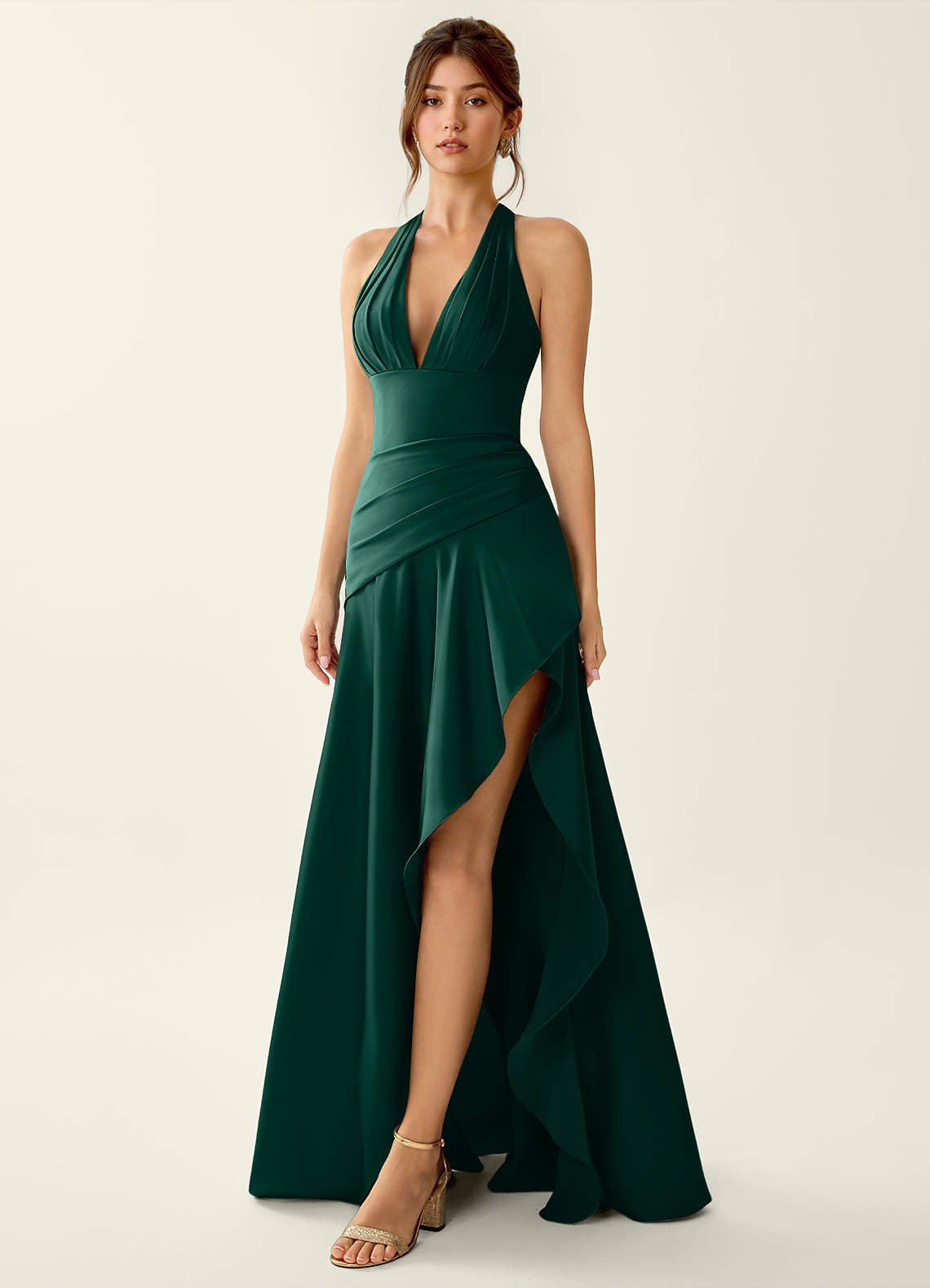 deep v neck emerald green dress Emerald Green Satin Mermaid Prom Dress with Lace-Up Back  SS135   Viniodress