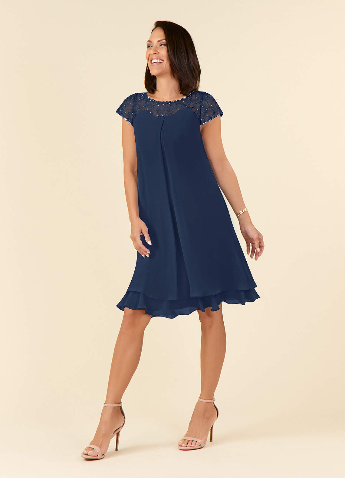Azazie Tess Kleider für die Brautmutter Empire Pailletten Chiffon Kleid Dunkelmarine image1