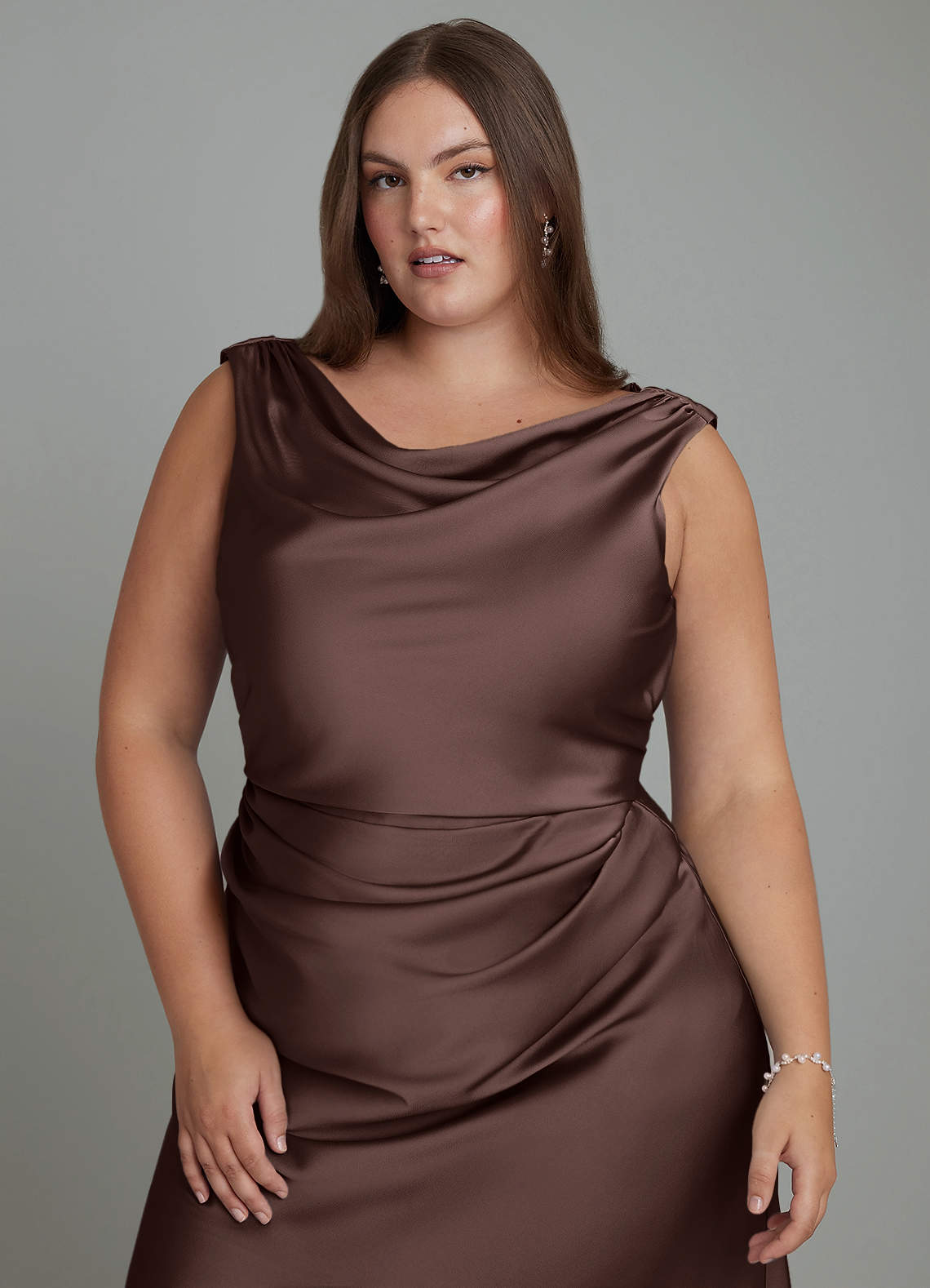 Azazie Kieryn Bridesmaid Dresses Ganache Mermaid Pleated Stretch Satin Dress image10