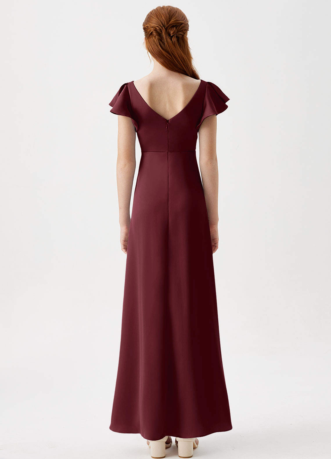 Azazie Omari Junior Cabernet A-Line Pleated Stretch Satin Dress image6