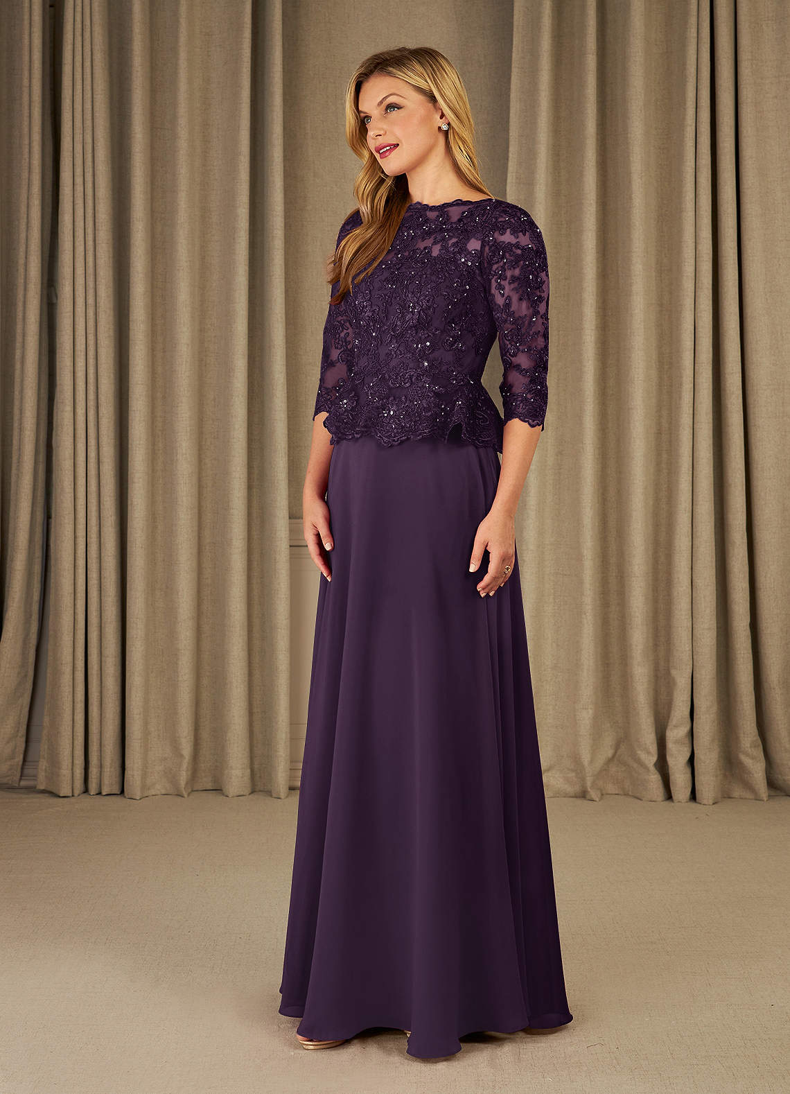 Plum A-Line Sequins Chiffon Dress