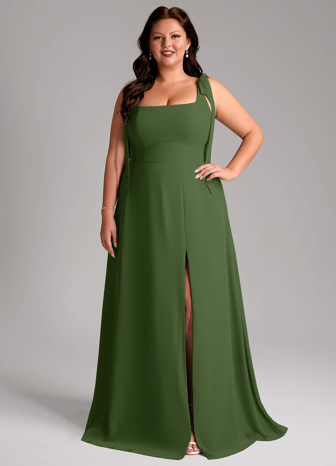 Azazie Debra Bridesmaid Dresses Olive A-Line with Pockets Chiffon Convertible Dress image1