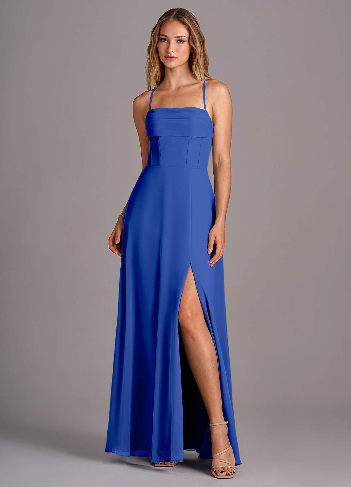 Azazie Carolyn Bridesmaid Dresses Royal Blue A-Line Pleated Chiffon Dress image1