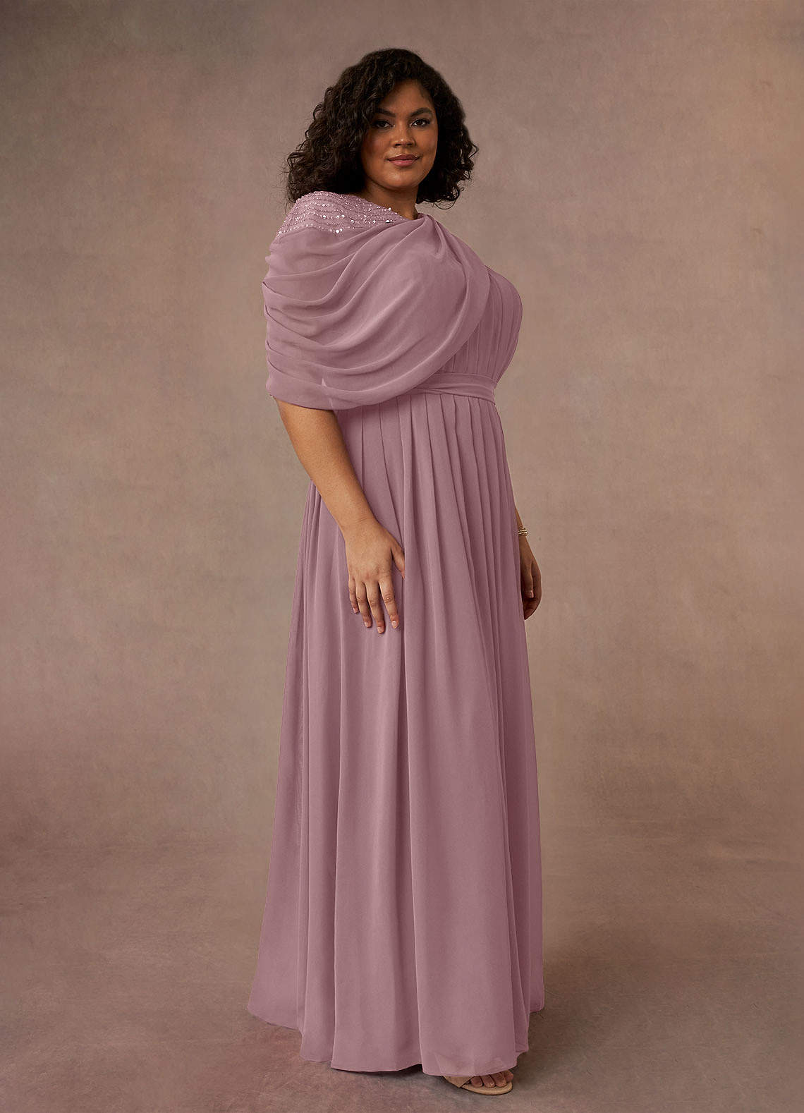 Azazie Olena Mother of the Bride Dresses Dusty Rose A-Line Sequins Chiffon Dress image1