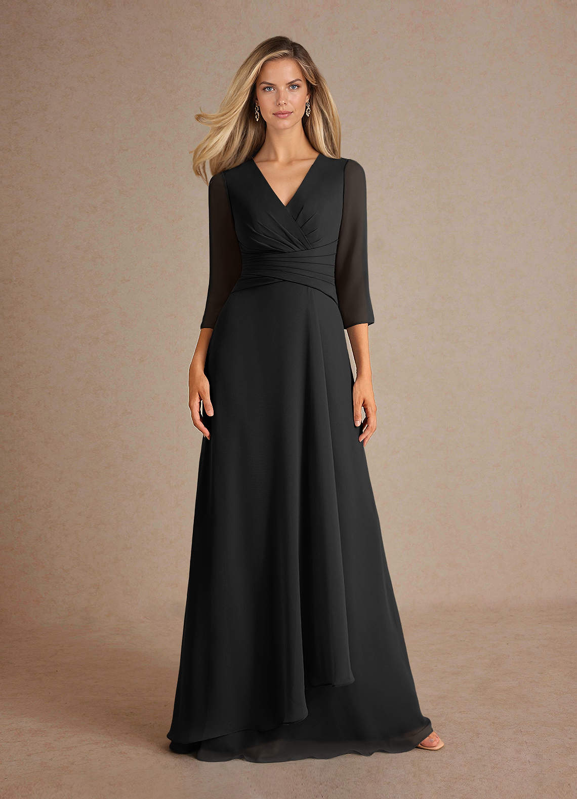 Azazie Mayfield Abiti per la Madre della Sposa Abito A-Line in Chiffon Plissettato Nero image5