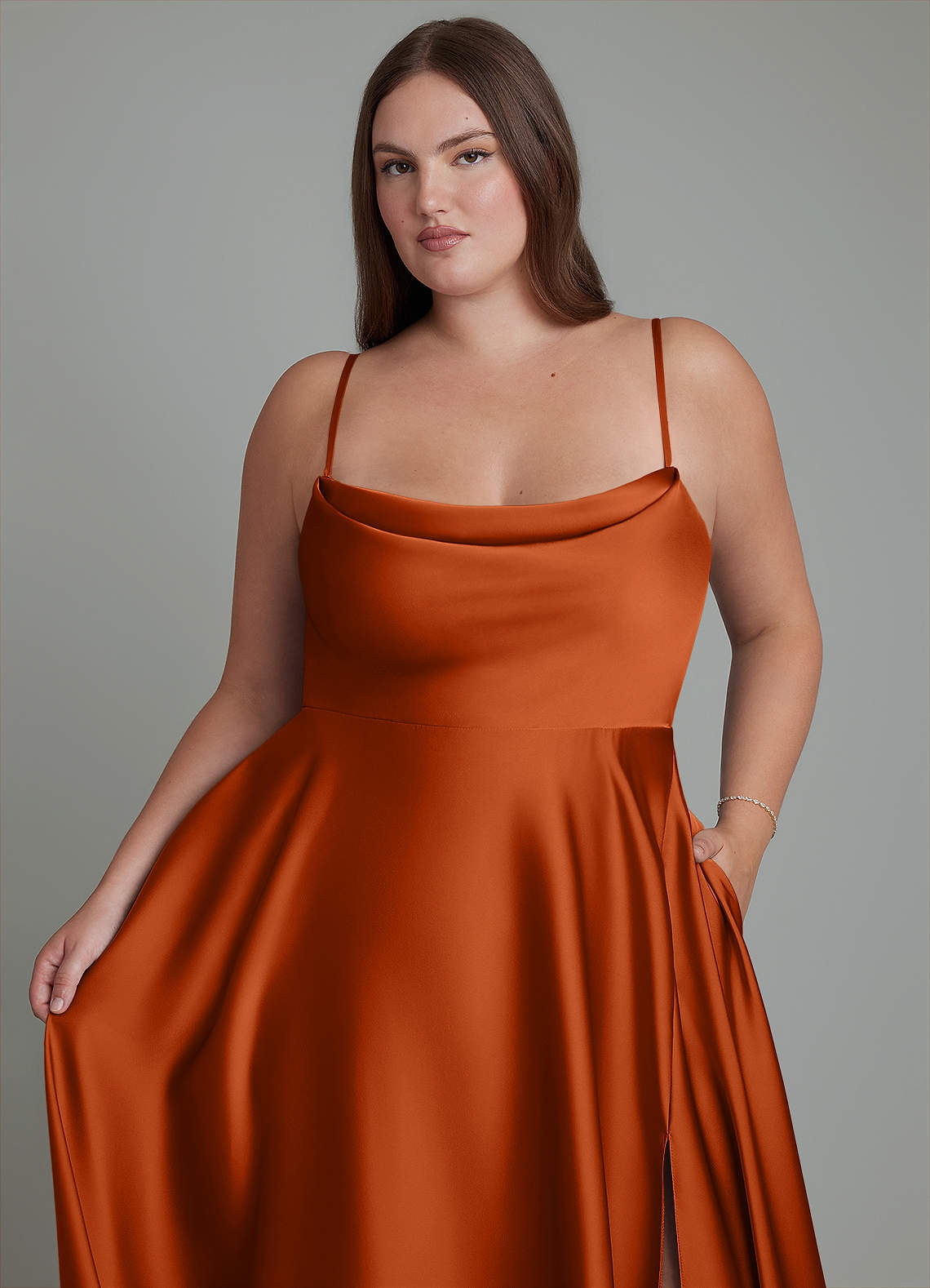 Azazie Elle Burnt Orange Stretch Satin Bridesmaid Dresses