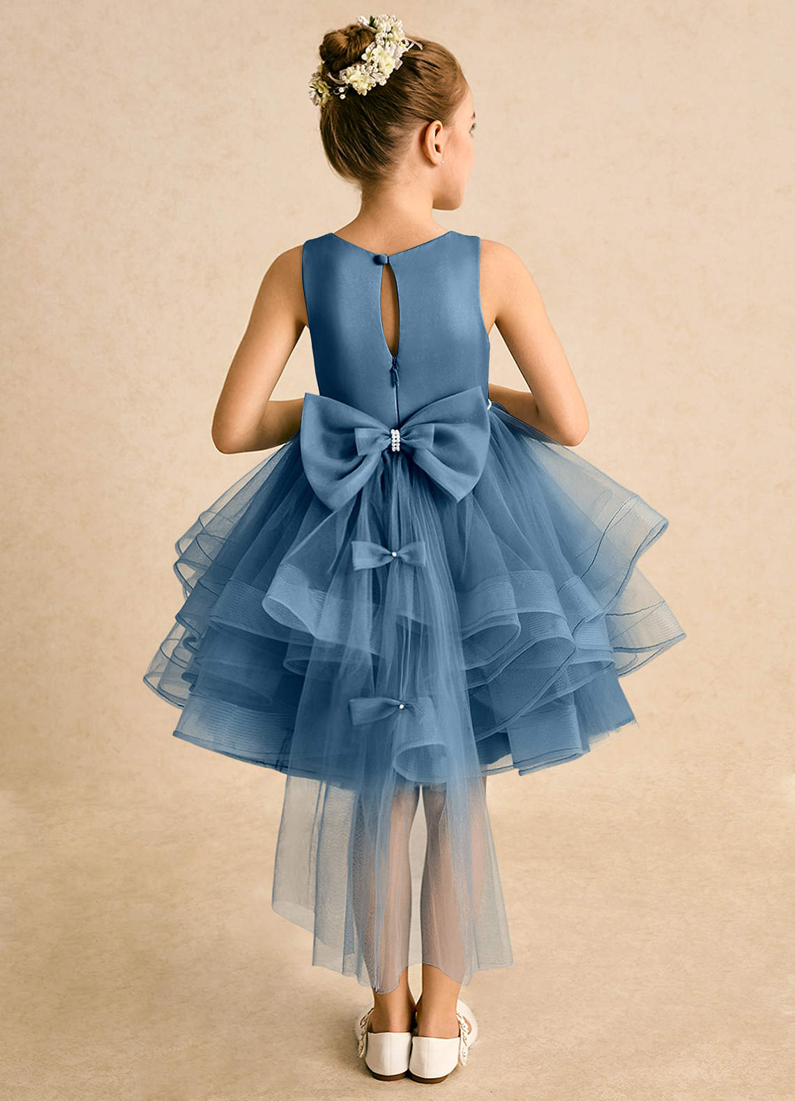 Azazie Tinie Flower Girl Dresses Bermuda Ball-Gown Bow Tulle Dress image1
