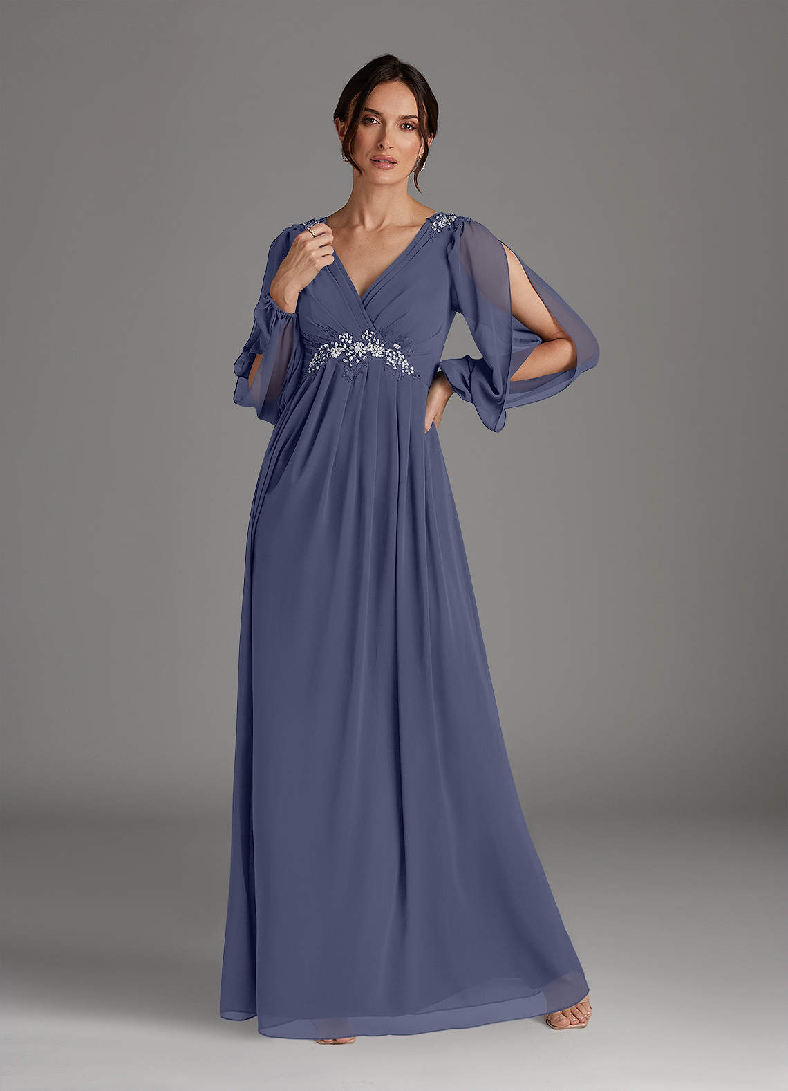 Azazie Gypsy Abiti per la Madre della Sposa Abito A-Line in Chiffon con Scollo a V e Paillettes Stormy image1