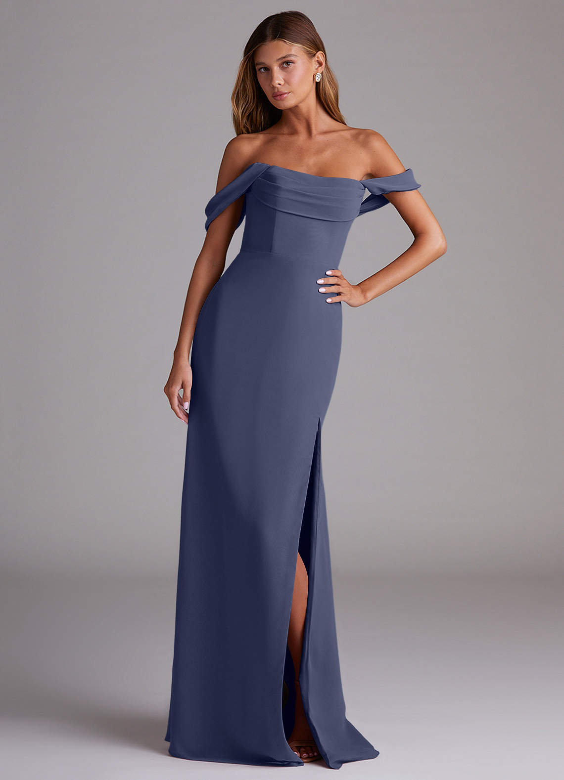 Azazie Saige Bridesmaid Dresses Stormy A-Line Off the Shoulder Chiffon Convertible Dress image3